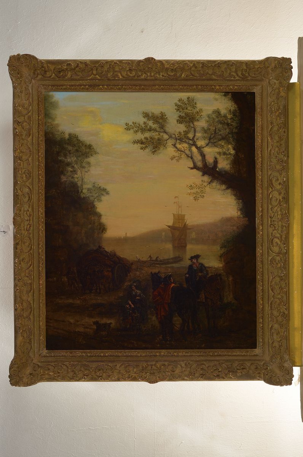 Detail k: John Wootton, 1682 - 1765 London, englischer Jagd- u. Landschaftsmaler, Schüler von John Wyck (1652-1700), belebte Hafenlandschaft mit vor Anker ...