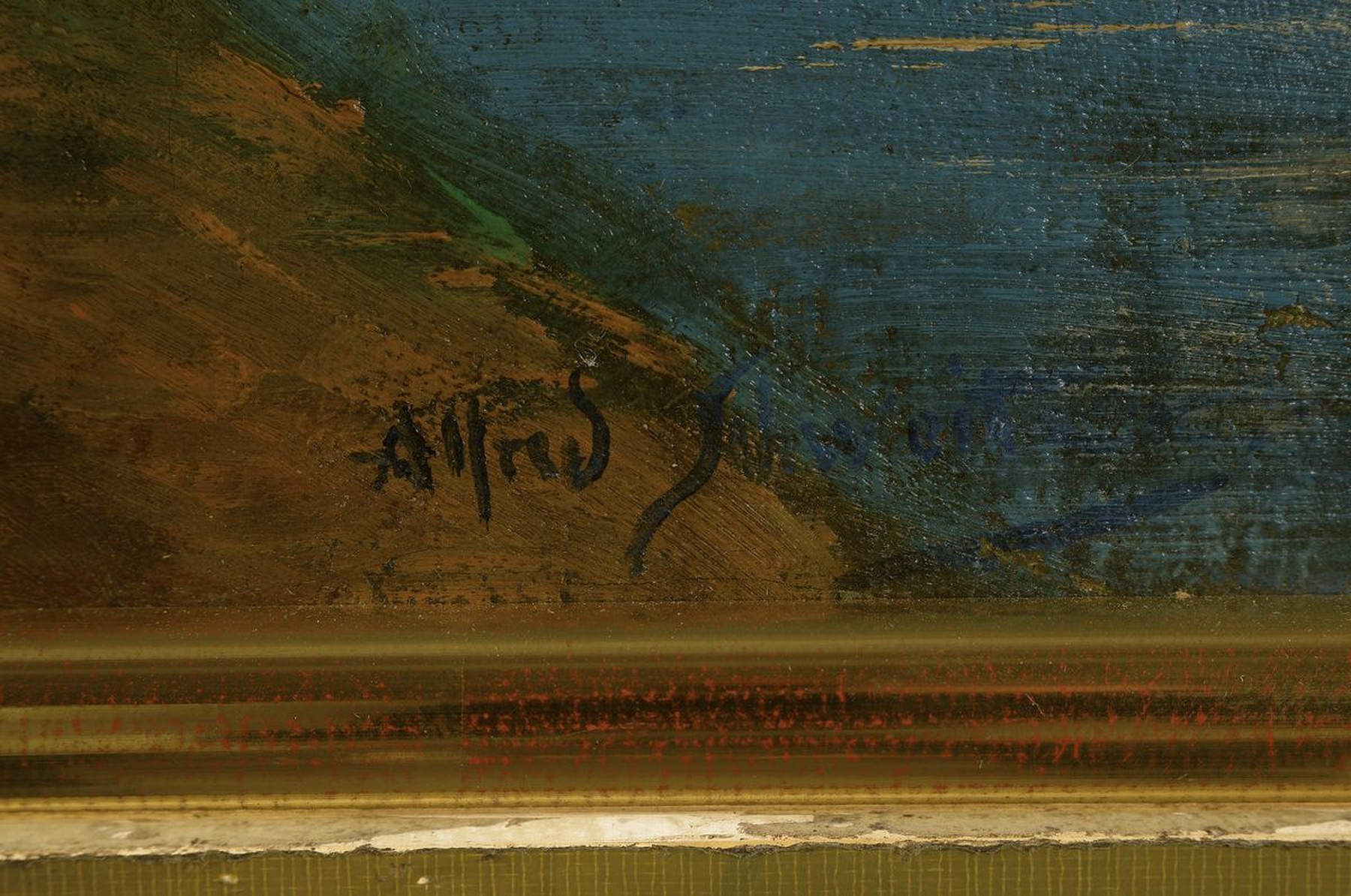 Detail a: Alfred Schweitzer, 1882-1960, Landschaft mit herbstlicher Birkenallee, Bachlauf und Heuwagen, Öl/Lwd, rechts unten signiert, ca. 52x71cm