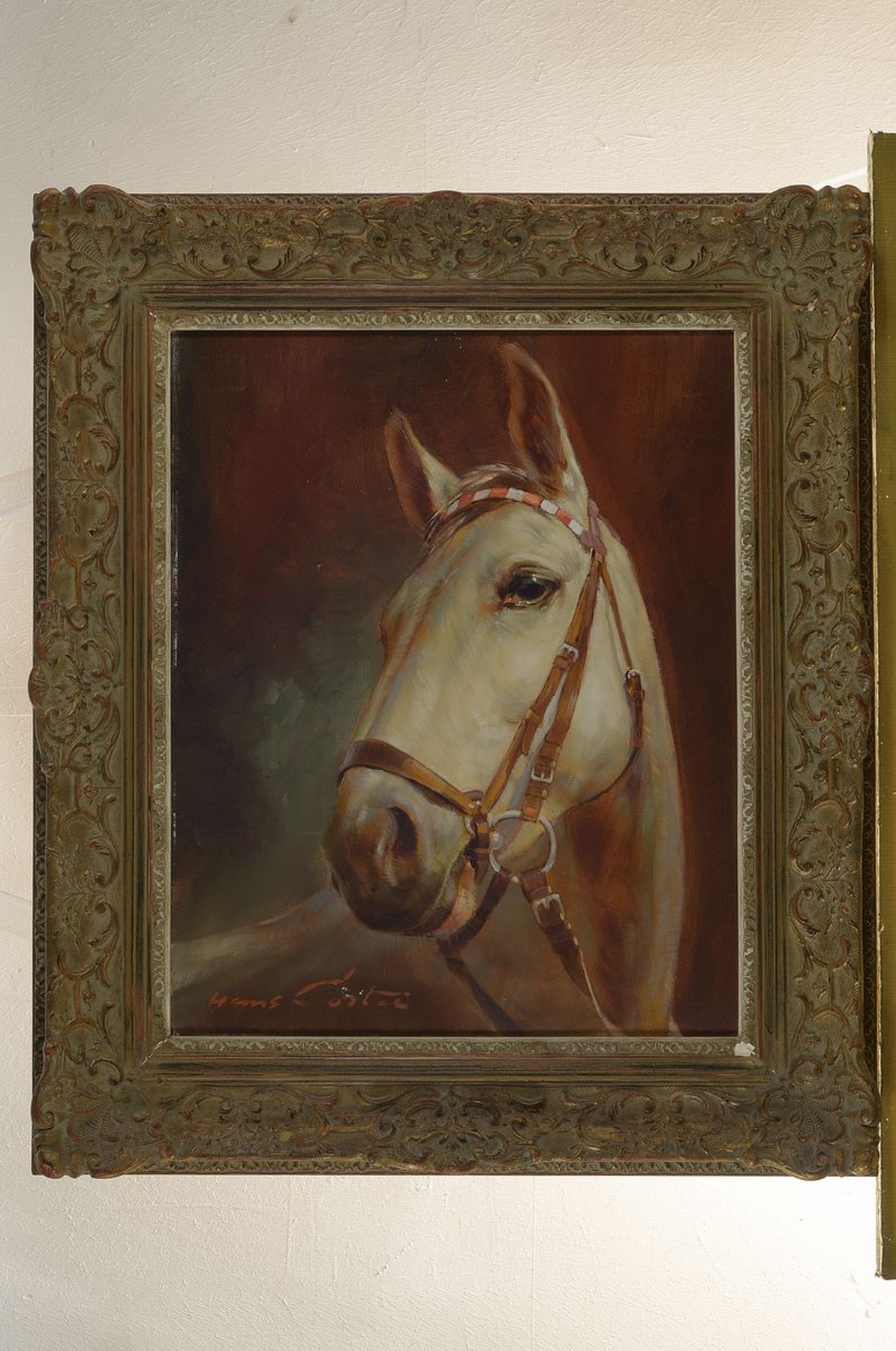 Detail k: Hans Cortes, Künstler des 20.Jh., Pferdebildnis, links unten signiert, Alterssp., ca. 50x40/67x58 cm