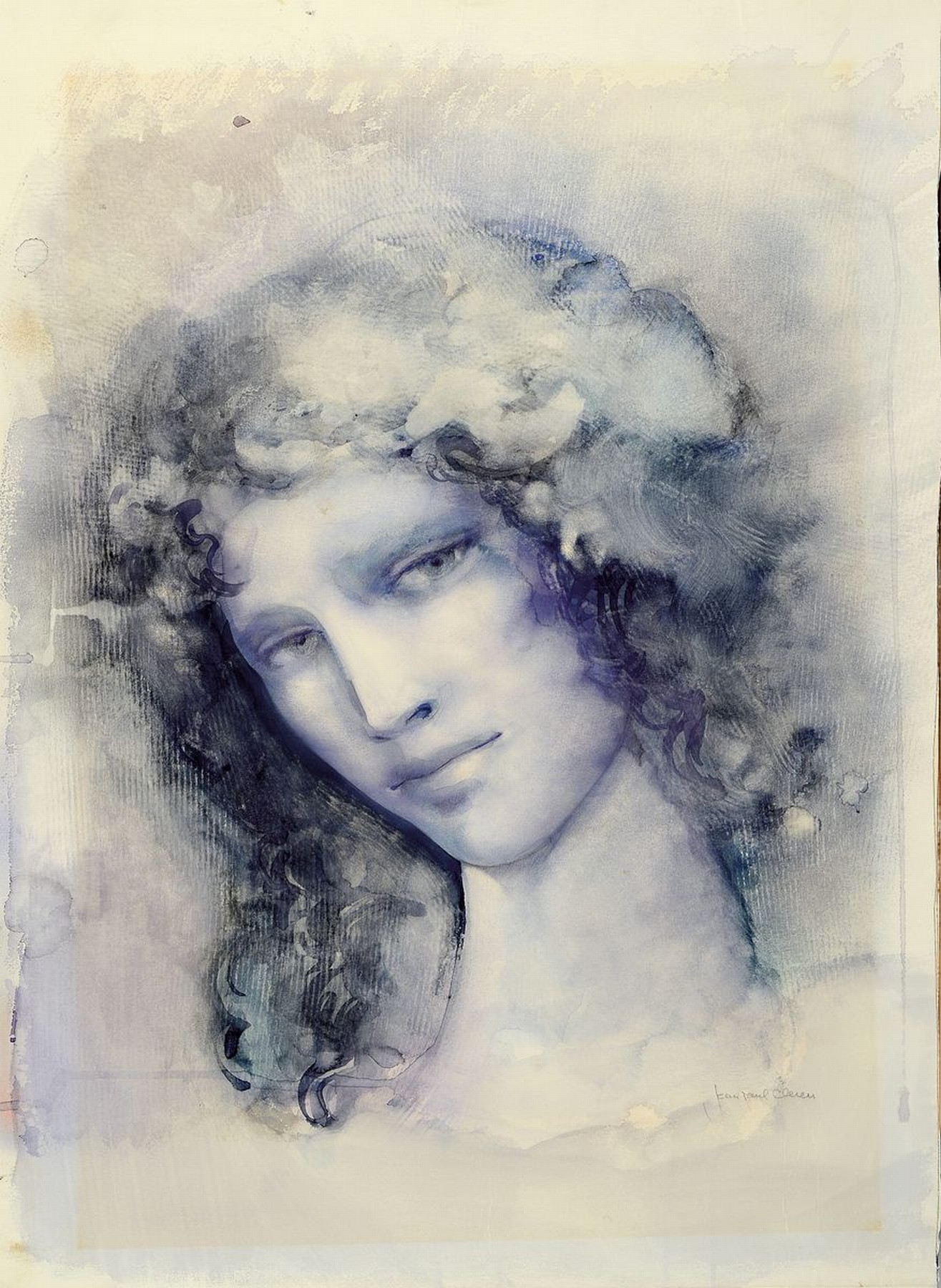 Jean Paul Cleren, geb. 1940, Visage bleu, Aquarell/Papier/Karton, re. u. signiert, leichte Alters- und Gebr.spuren, teilweise l. gebräunt, ca. 41 x ...