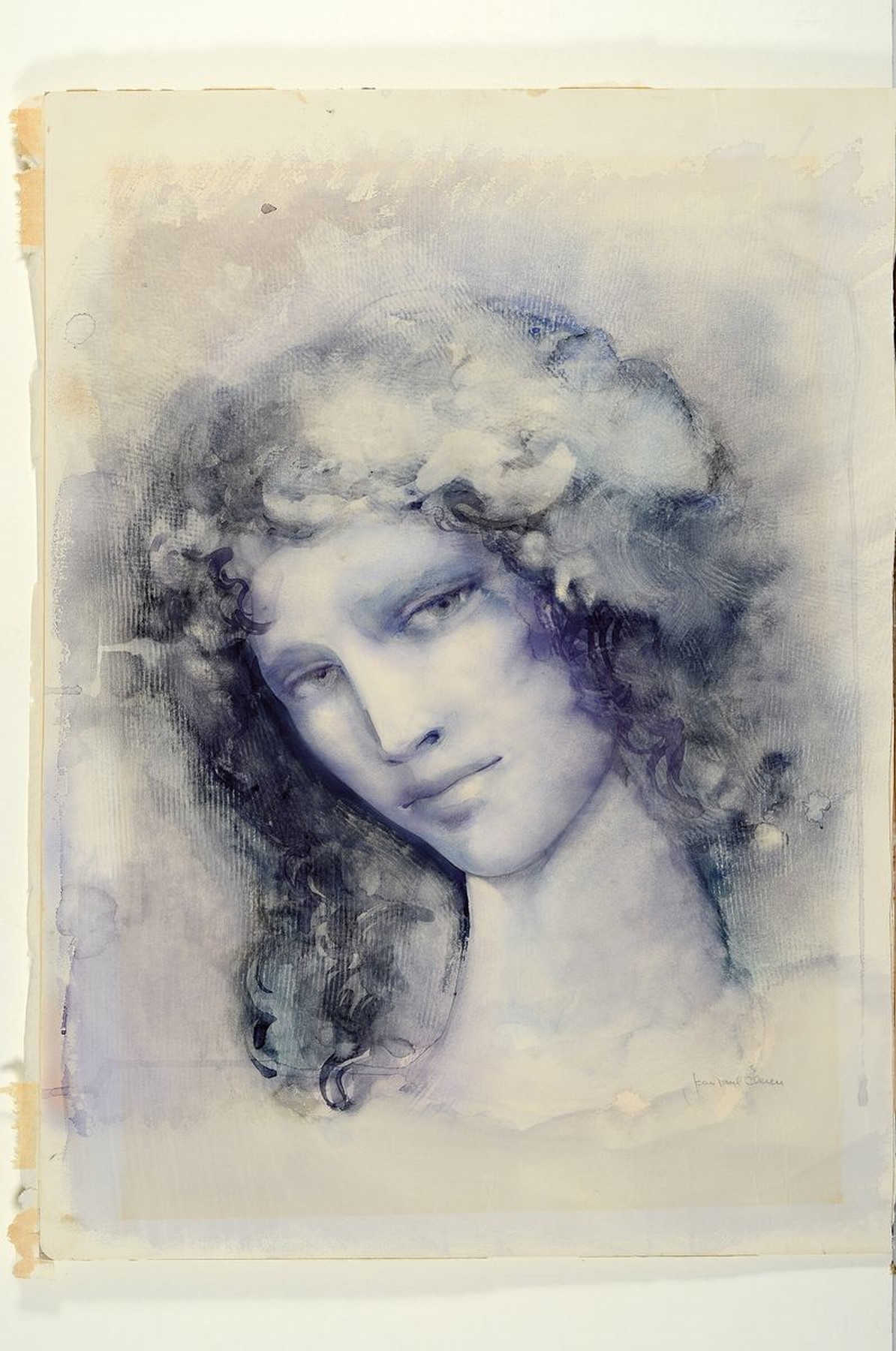 Detail k: Jean Paul Cleren, geb. 1940, Visage bleu, Aquarell/Papier/Karton, re. u. signiert, leichte Alters- und Gebr.spuren, teilweise l. gebräunt, ca. 41 x ...