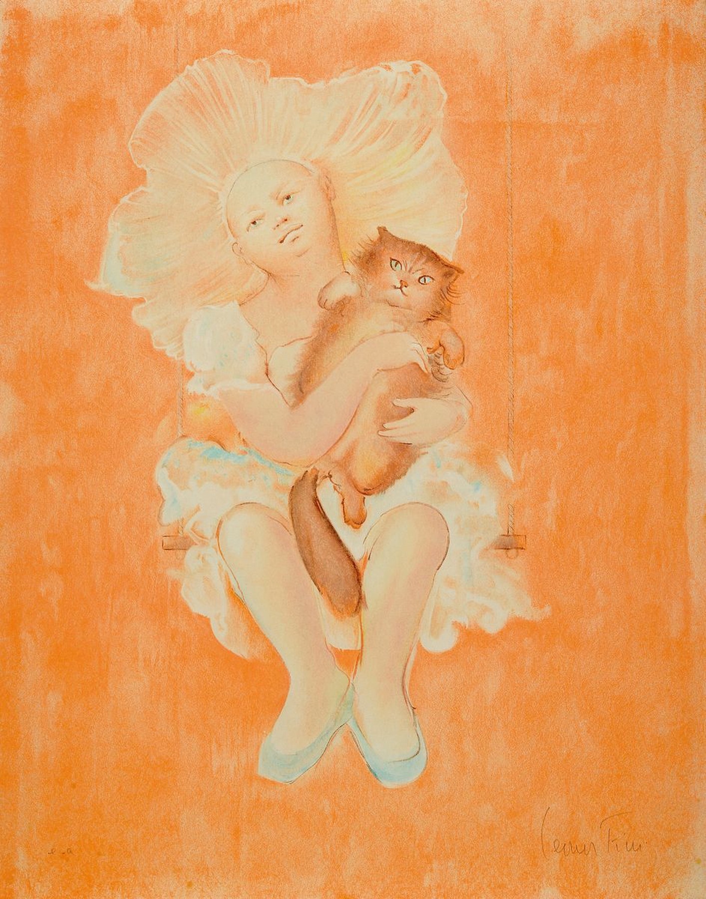 Leonor Fini, 1907 - 1996, drei Farblithographien, versch. Darstellungen, Frau mit Katze, stil. Sphinx und liegende Frau, alle handsigniert, z.T. ...