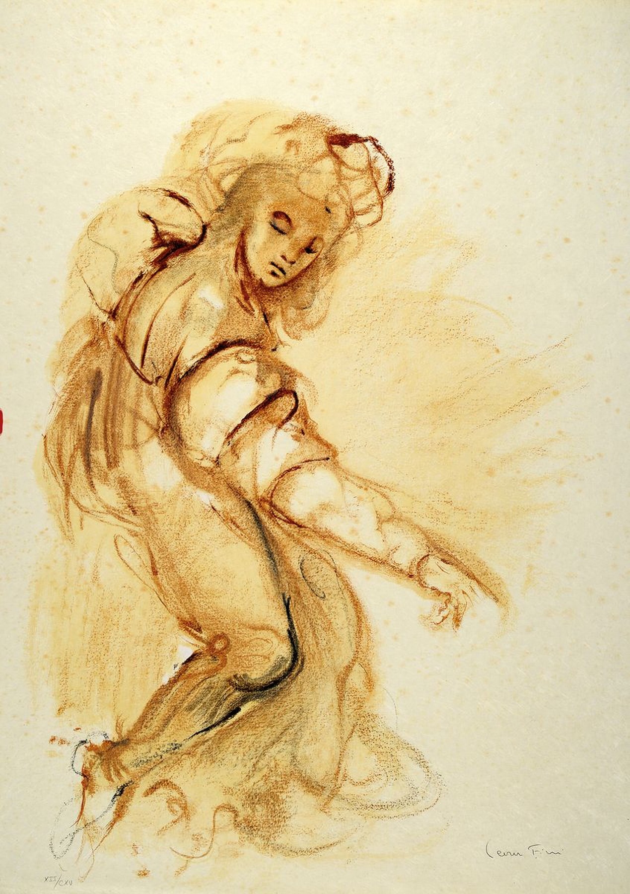 Detail b: Leonor Fini, 1907 - 1996, drei Farblithographien, versch. Darstellungen, Frau mit Katze, stil. Sphinx und liegende Frau, alle handsigniert, z.T. ...