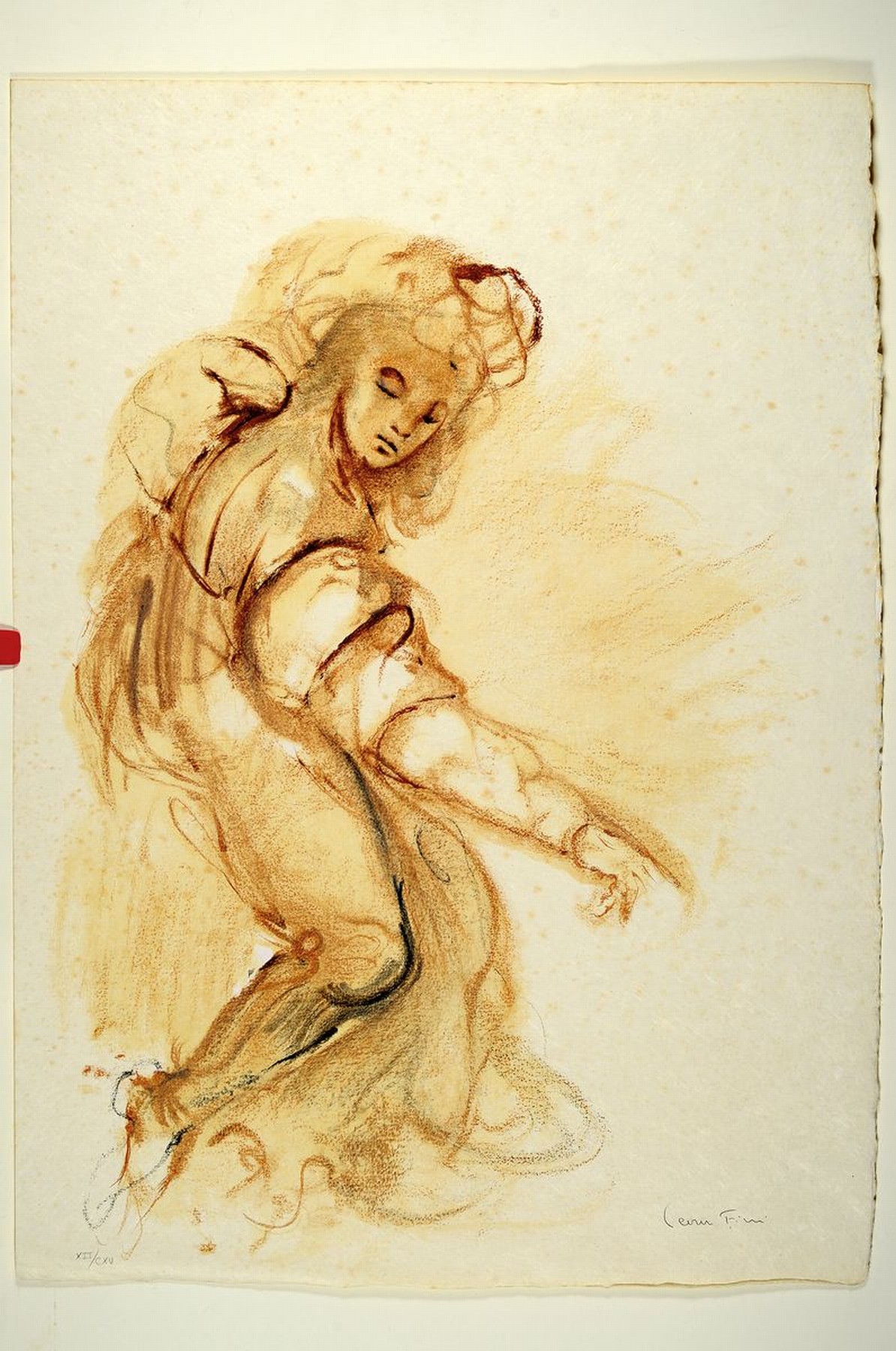 Detail m: Leonor Fini, 1907 - 1996, drei Farblithographien, versch. Darstellungen, Frau mit Katze, stil. Sphinx und liegende Frau, alle handsigniert, z.T. ...