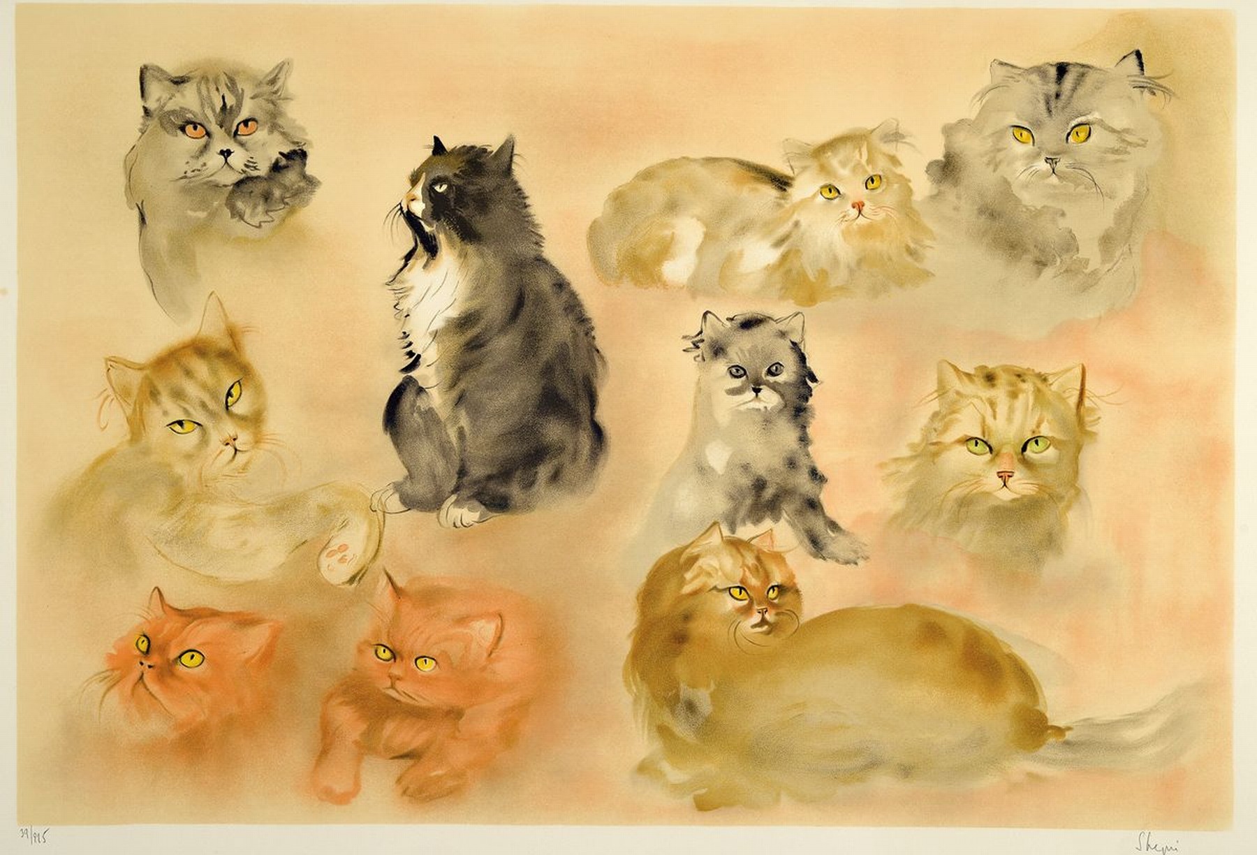 9 meist Surrealistische Grafiken, u.a. LeonorFini, Sphinx und liegende Frau; Jean Paul Cleren: Der Kuss, Frauenakt, Männerakt; 4 Grafiken ...