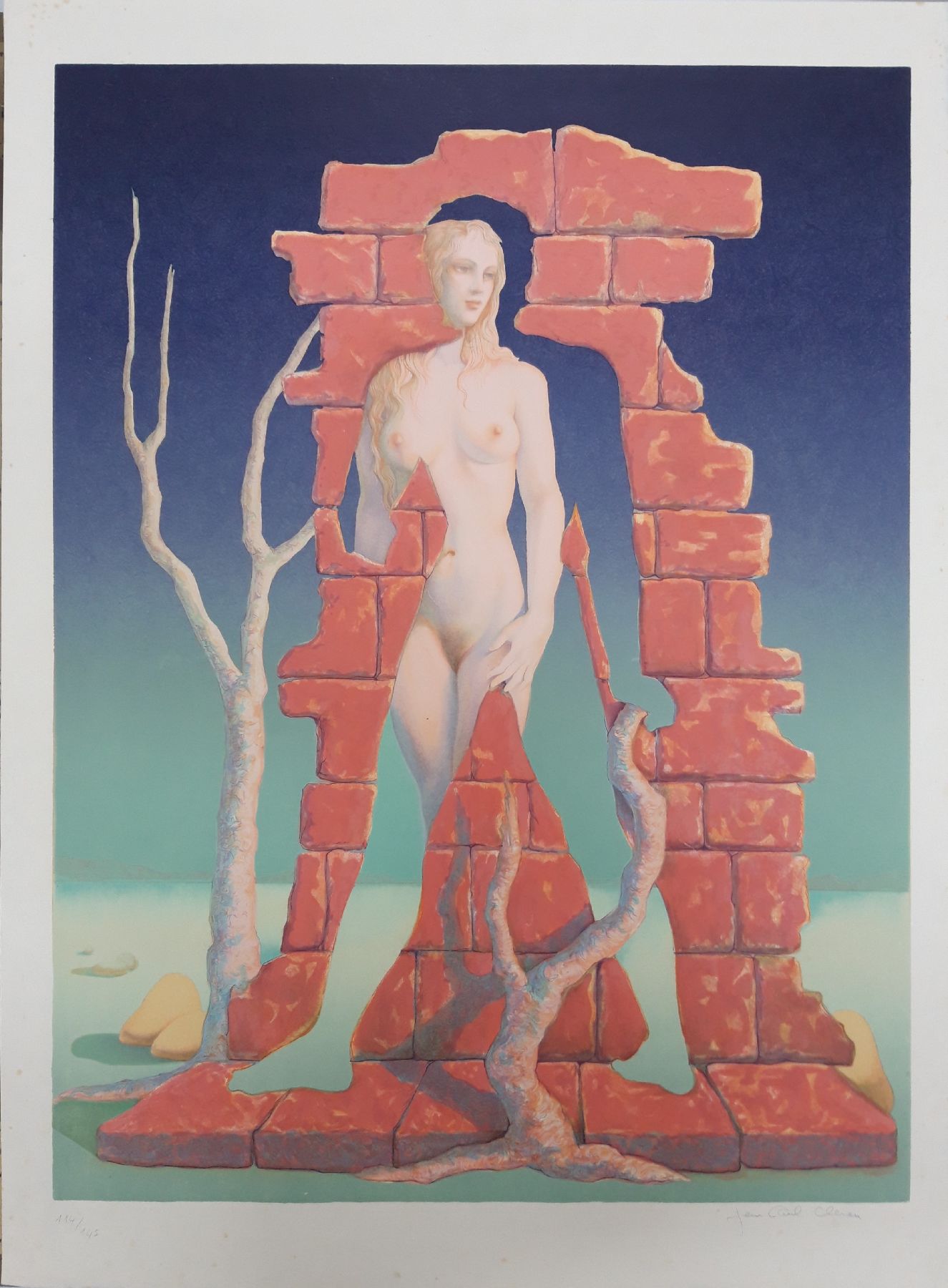 Detail d: 9 meist Surrealistische Grafiken, u.a. LeonorFini, Sphinx und liegende Frau; Jean Paul Cleren: Der Kuss, Frauenakt, Männerakt; 4 Grafiken ...