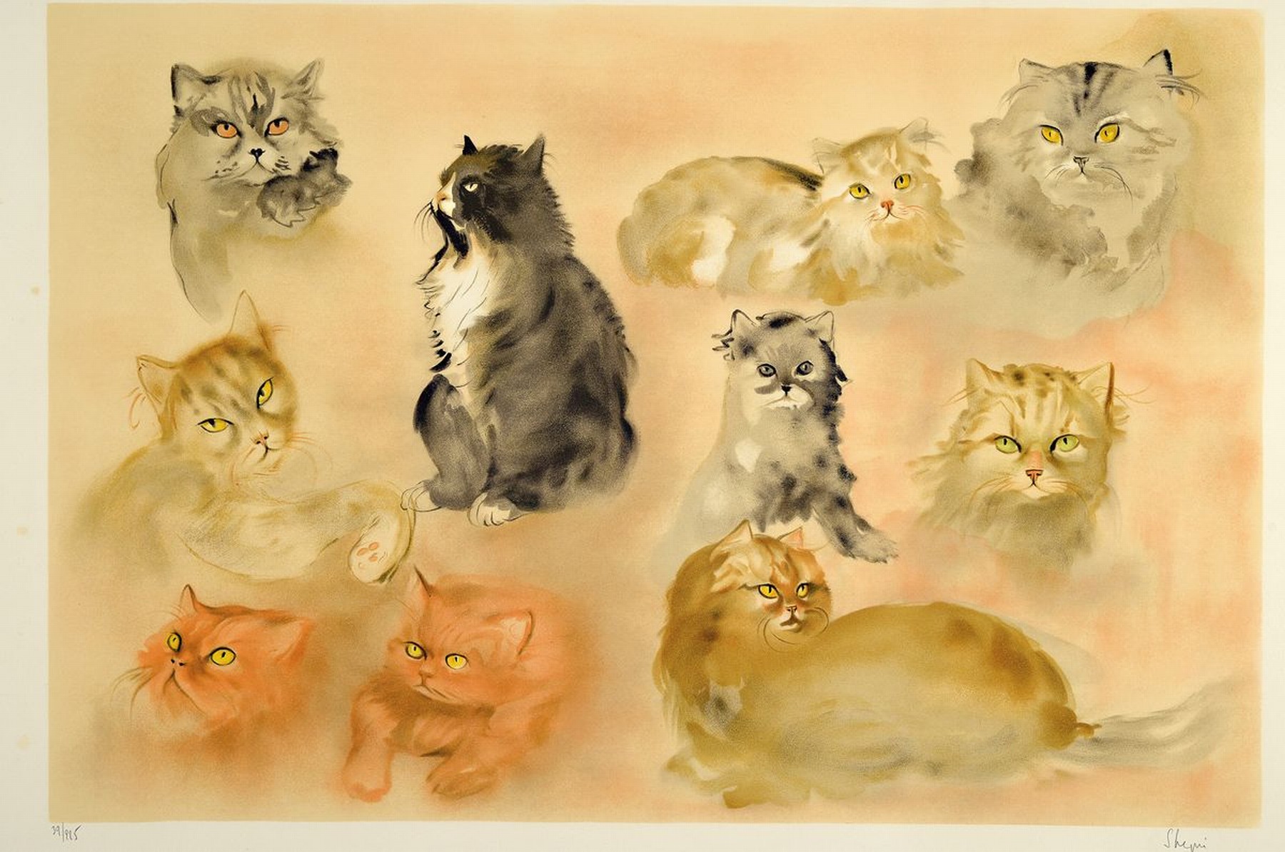 Detail k: 9 meist Surrealistische Grafiken, u.a. LeonorFini, Sphinx und liegende Frau; Jean Paul Cleren: Der Kuss, Frauenakt, Männerakt; 4 Grafiken ...