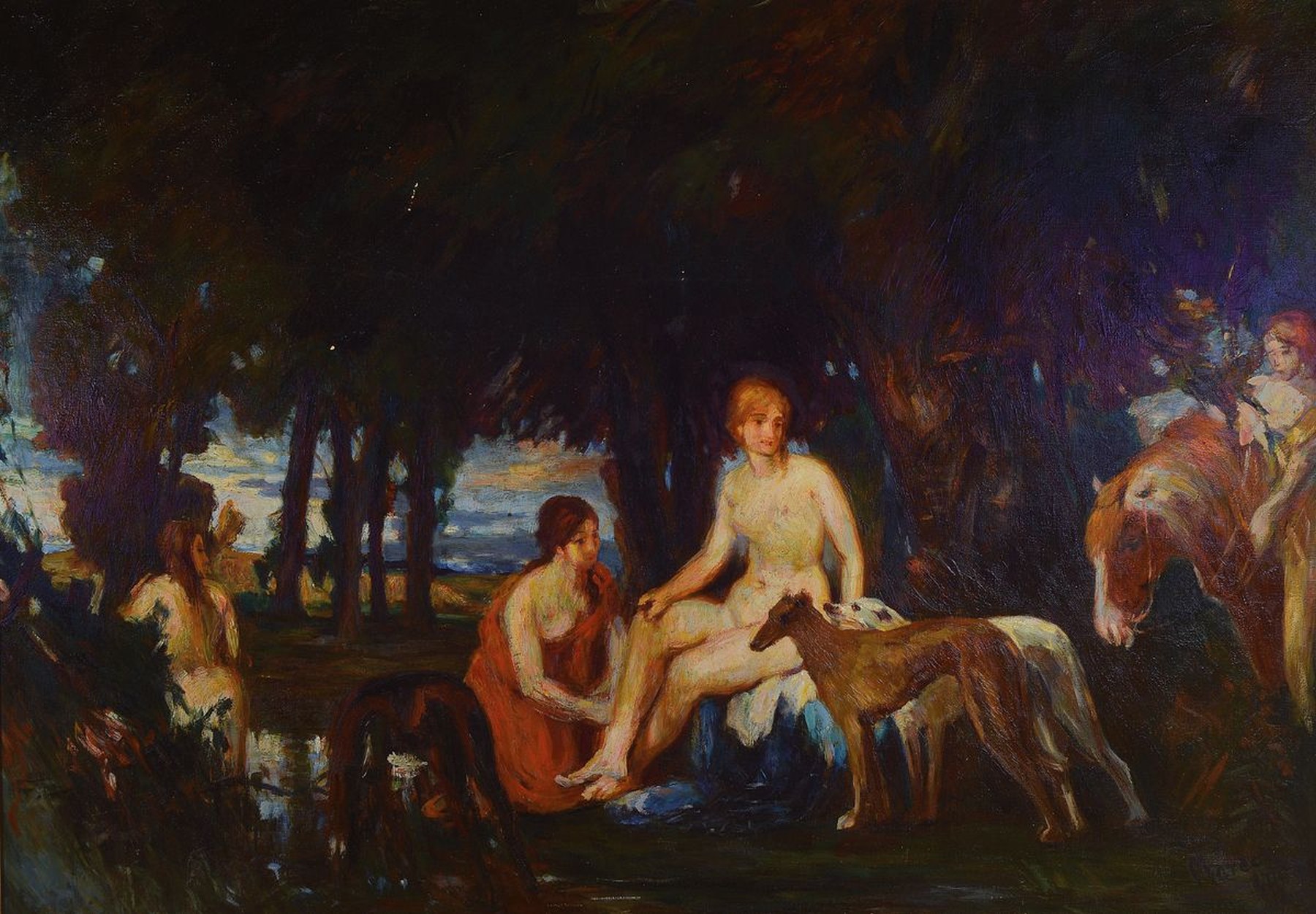 Unbekannter Künstler: qualitätvolle Kopie von Hans von Marees (1837-1887) "Rast der Diana" (1863), nach dem Original aus der Sammlung ...