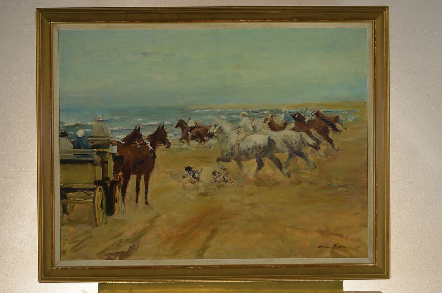 Detail k: Otto Dill, 1884 Neustadt - 1957 Bad Dürkheim,, "belebter Strand am Meer", mit schweren Pferden und Kutsche am Strand, lebendige und ...