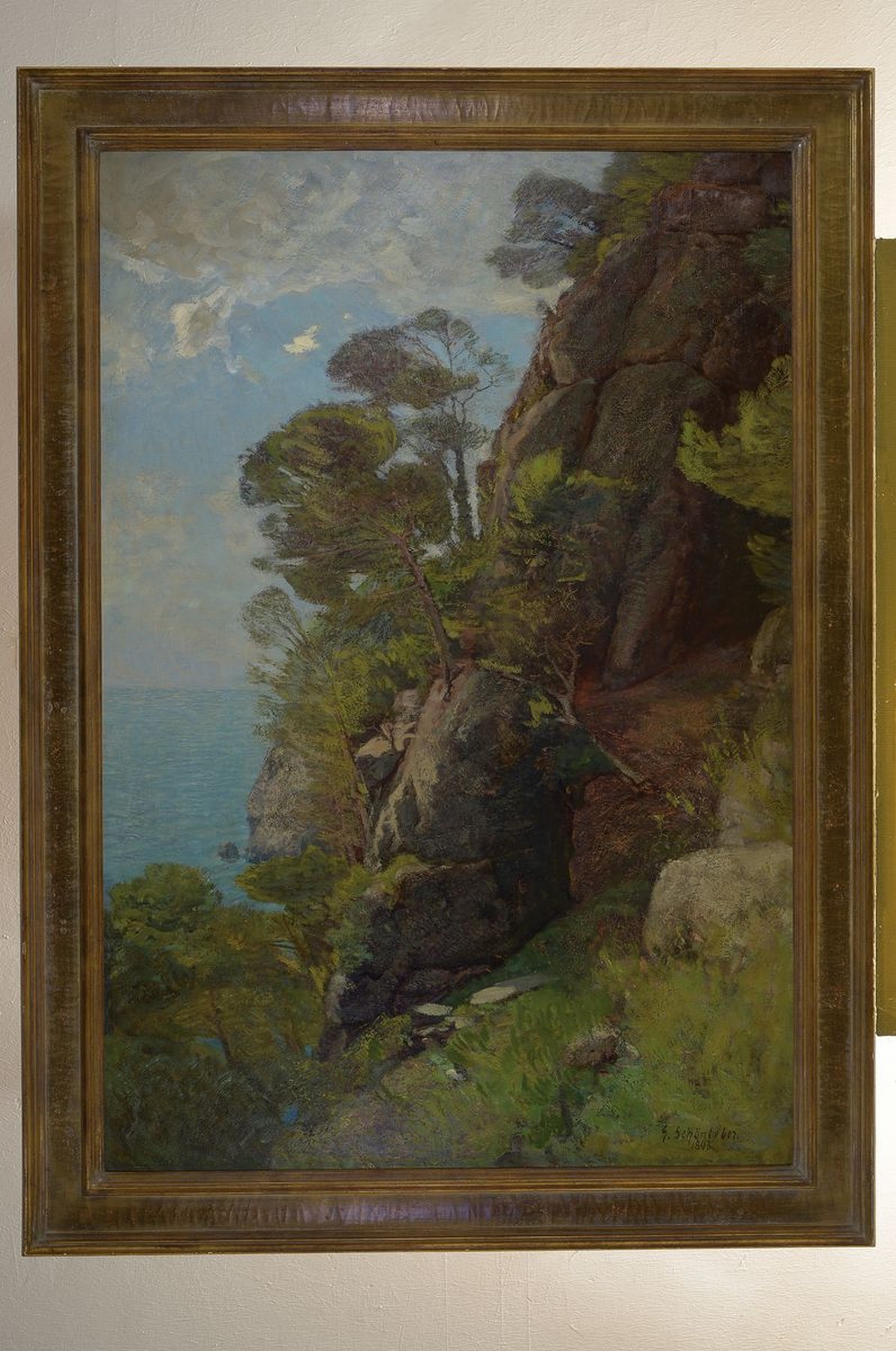 Detail k: Gustav Schönleber, 1851 Bietigheim/Württemberg- 1917 Karlsruhe, "Montefino", dramatische Küstenlandschaft mit kühner Perspektive, ...
