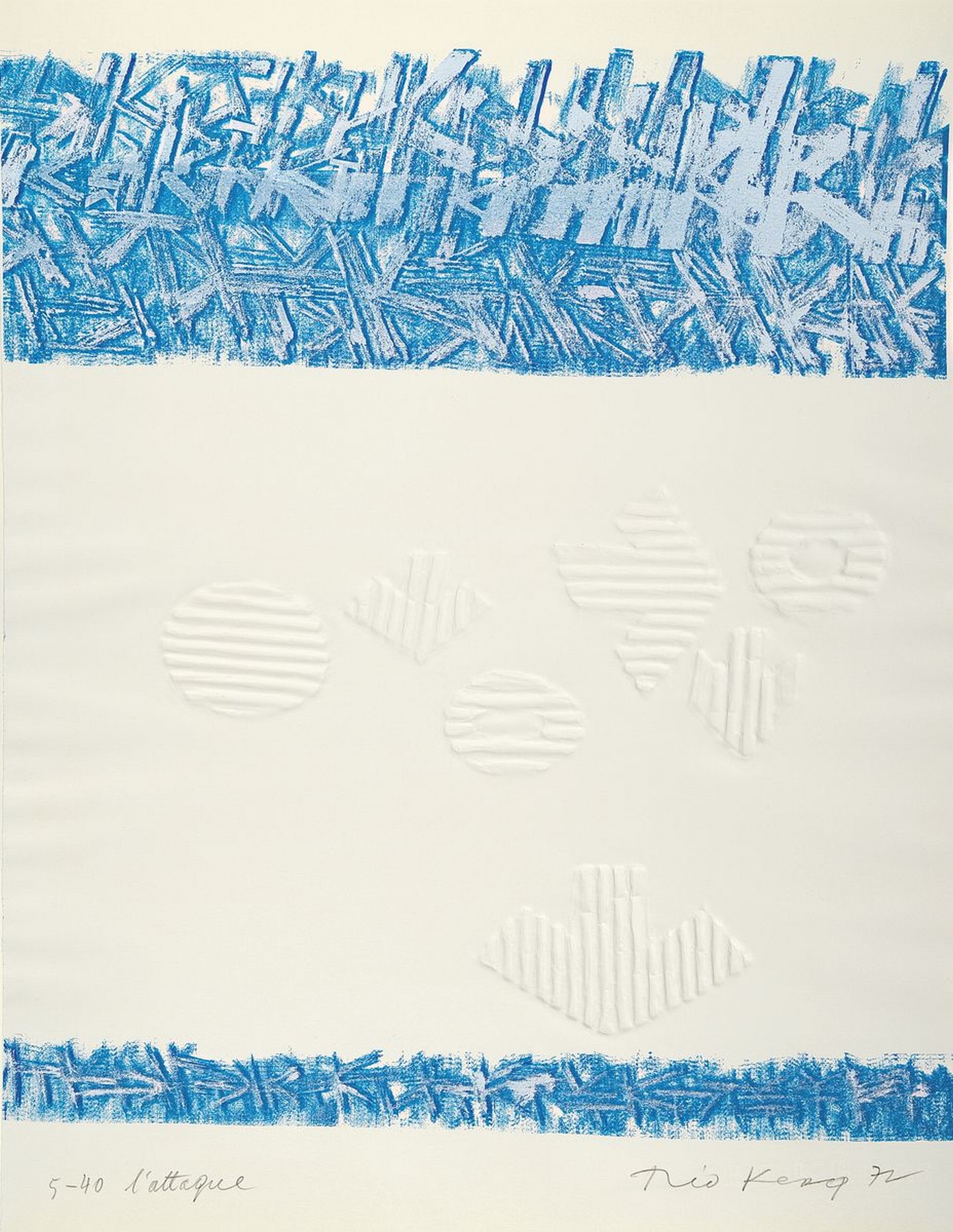 Theo Kerg, 1909 Luxembourg-1993 Paris, Schüler an der Academie Paris und von Paul Klee, hier: l'Attaque, Lithographie mit Prägedruck, signiert ...