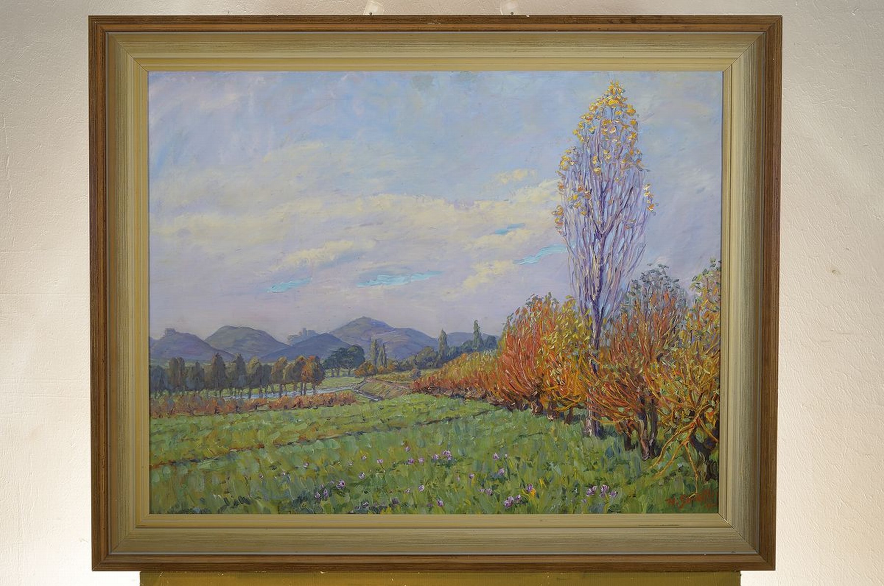 Detail k: Heinrich Strieffler, 1872 Neustadt - 1949 Landau, Landschaft an der Queich, im Hintergrund der Trifels, Öl/Lwd, rechts unten signiert und dat. 40, ...