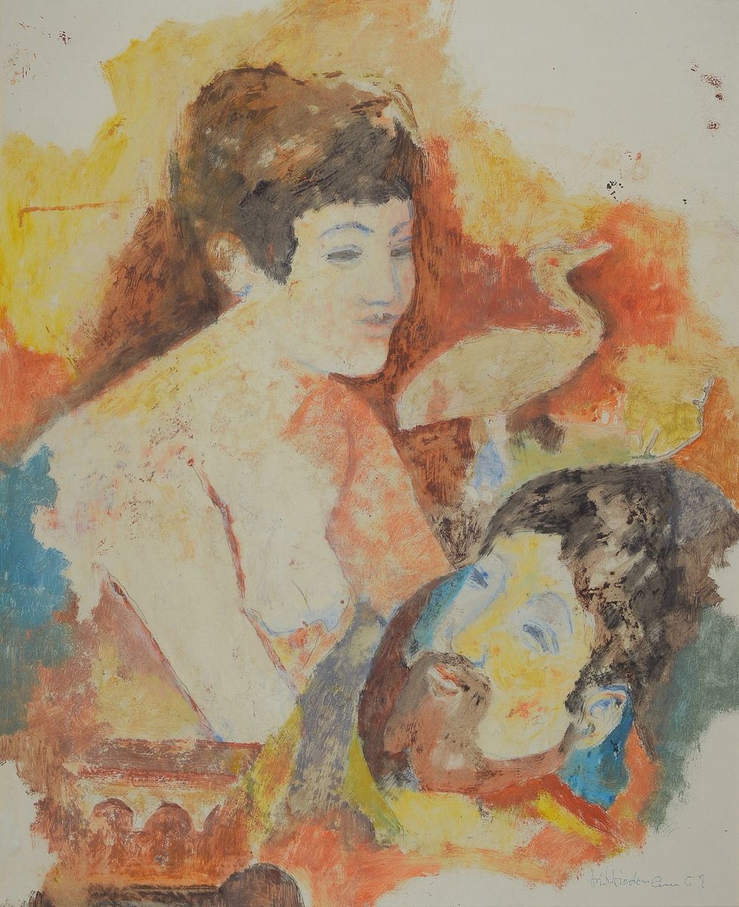 Fritz Wiedemann, 1920-1987 Landau, figurale Komposition, Gouache auf Papier, rechts unten signiert und dat. 68, ca. 60x50cm, R. ca. 76x65cm