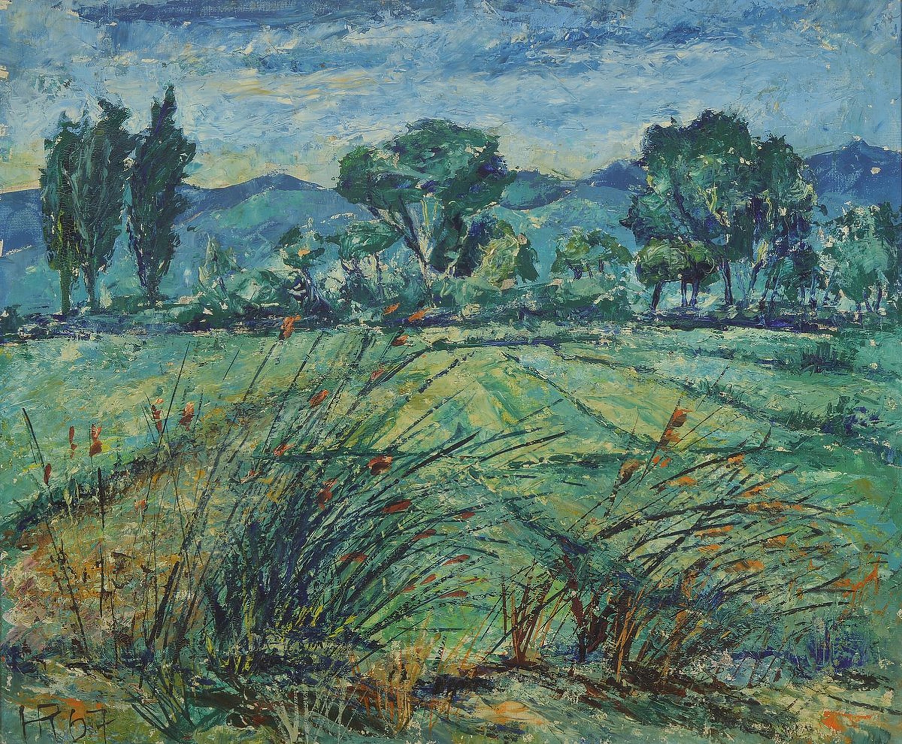 Heinz Reiss, 1923-2012 Haßloch, Landschaft mit Blick auf die Haardt, Öl/ Malkarton, links unten monogr. und dat. 67, ca. 50x60cm, R. ca. 56x66cm
