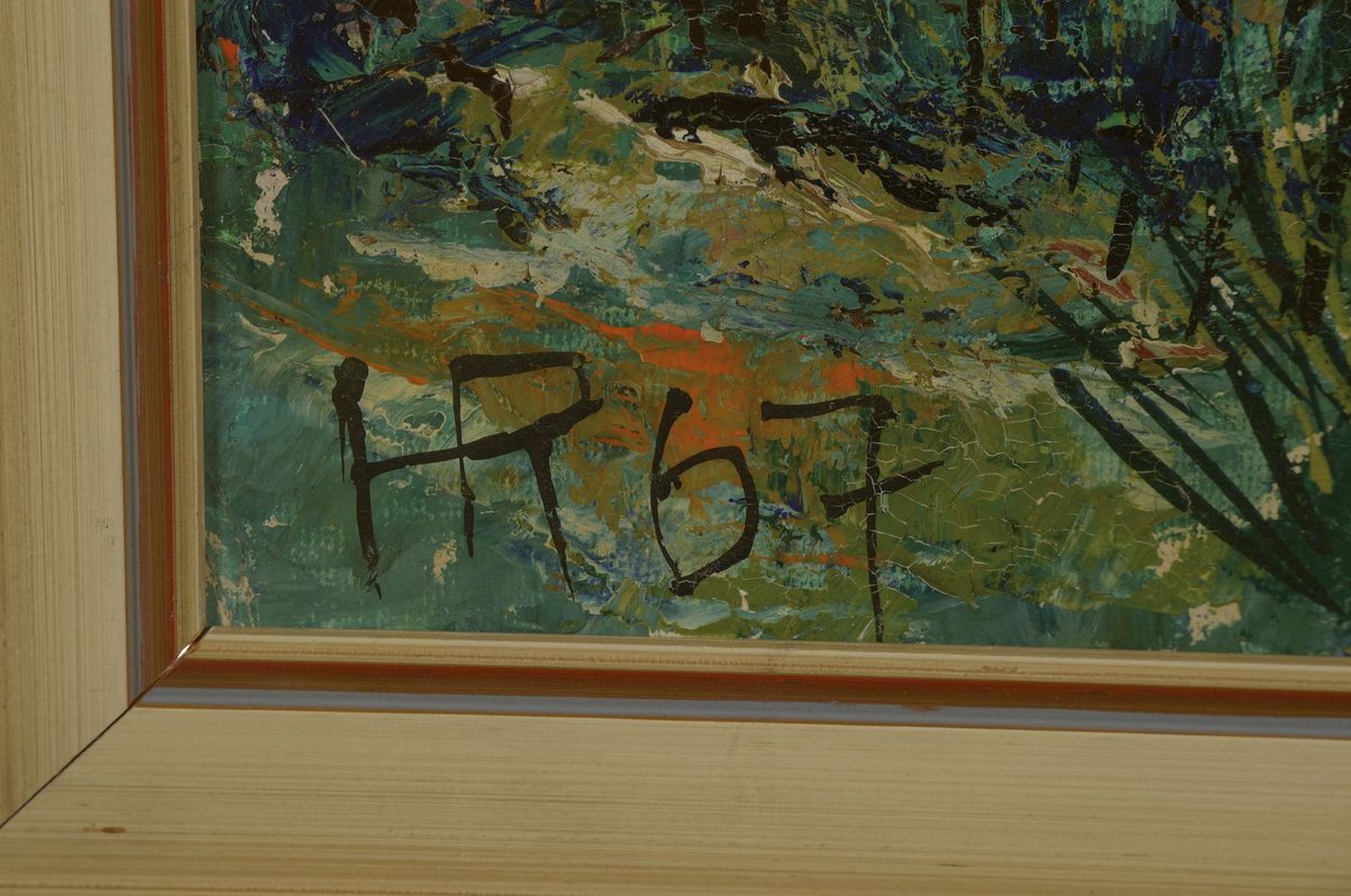 Detail a: Heinz Reiss, 1923-2012 Haßloch, Landschaft mit Blick auf die Haardt, Öl/ Malkarton, links unten monogr. und dat. 67, ca. 50x60cm, R. ca. 56x66cm