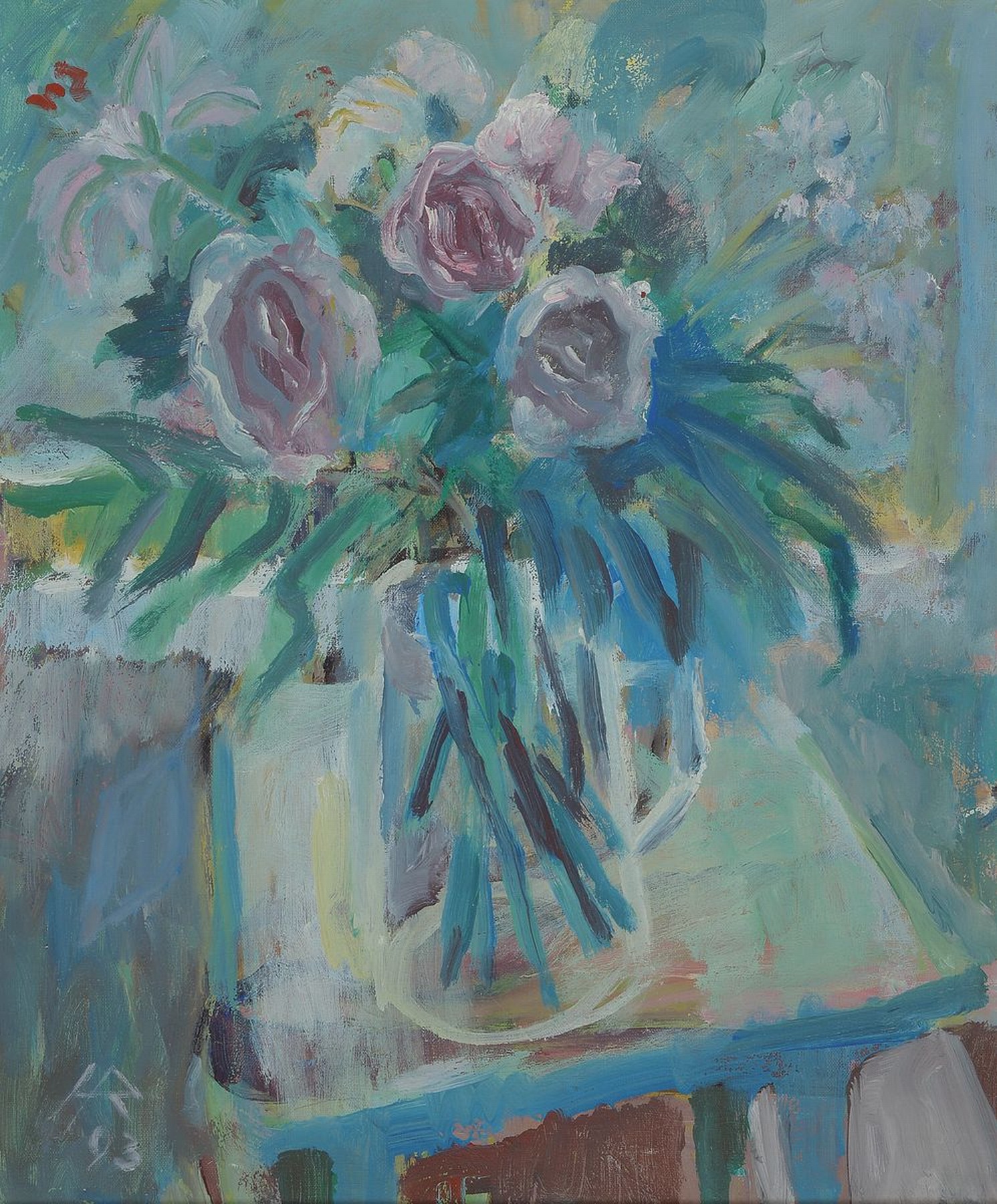 Heinz Reiss, 1923-2012 Haßloch, Blumenstillleben, Öl/Lwd, links unten monogr. und dat. 93, ca. 60x50cm, R. ca. 68x58cm