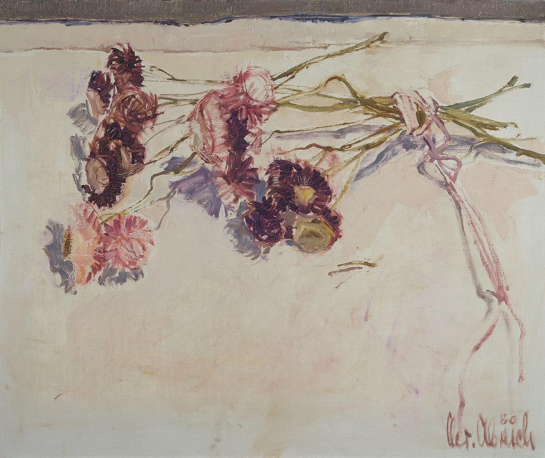 Christel Abresch, 1931 Sulzbach-2011 Neustadt a.d. Weinstr., Blumenstillleben, Öl/Lwd, rechts unten signiert und dat. 80, ca. 50x60cm, Rahmenleiste