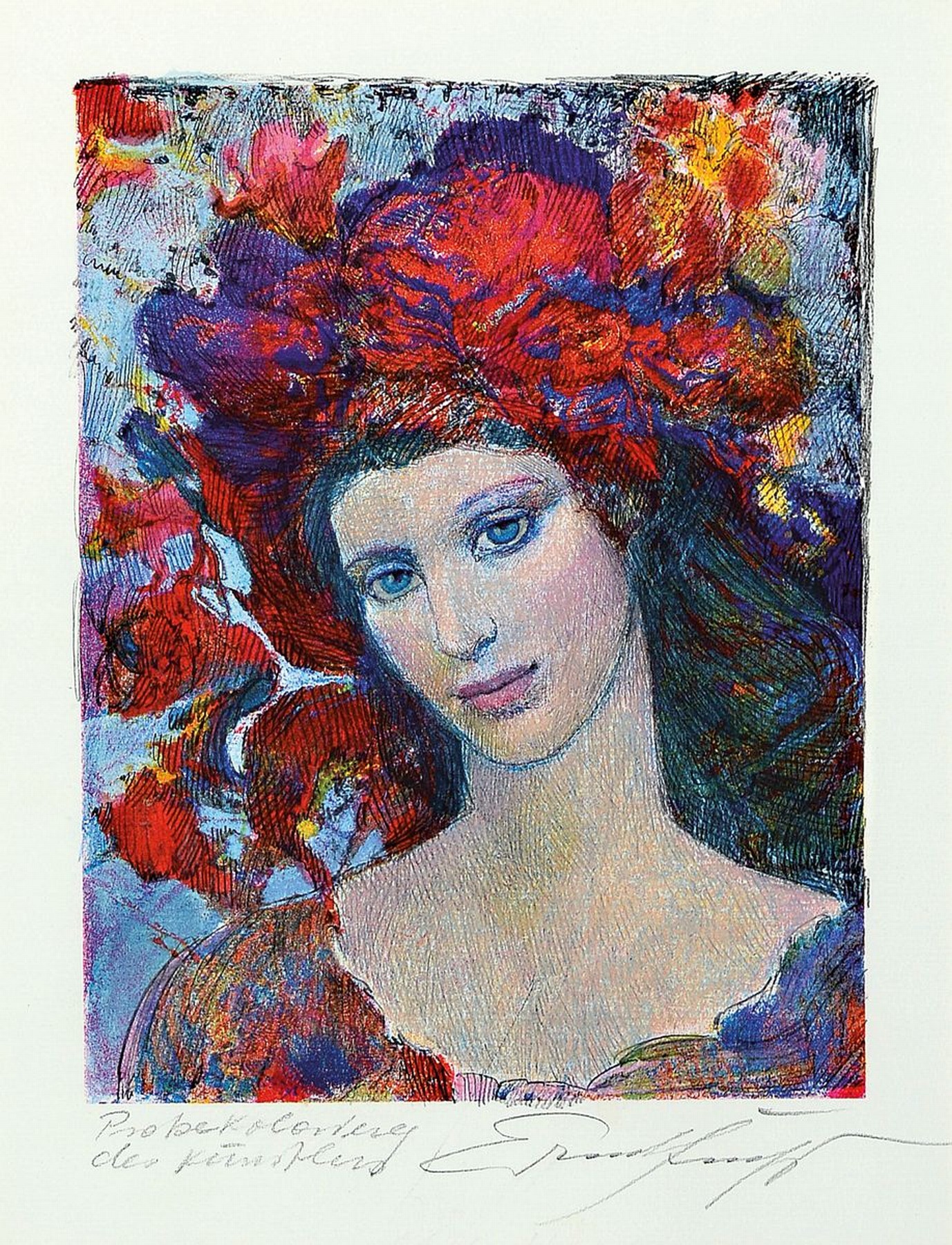 Ernst Fuchs, 1930 Wien-2015, Flora, Farblithographie, rechts unten handsigniert, links bez.: Probekolorierung des Künstlers, ca. 22x17cm, PP, u.Gl., ...