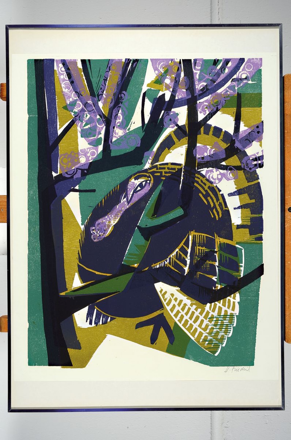 Detail n: Heinz Friedrich, 1924 Schwetzingen-2018, 2 Farbholzschnitte: Truthahn, signiert, ca. 57x42cm, u.Gl., R. ca. 70x50cm; Bauernstrauß, betitelt und ...