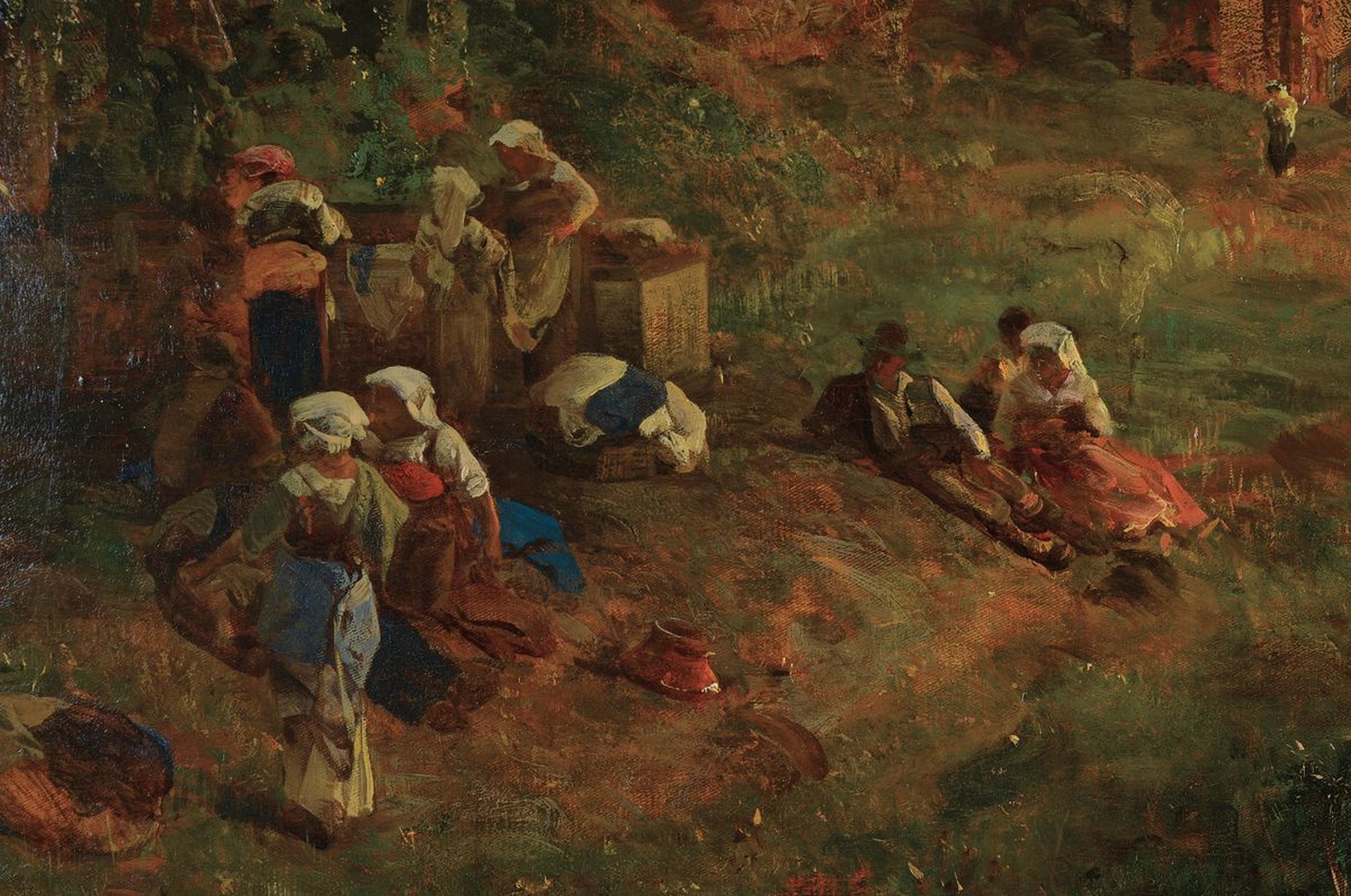 Detail d: Oswald Achenbach, 1827 Düsseldorf - 1905 ebenda, 1835-41 Studium an der Düsseldorfer Kunstakademie, Abendstimmung in den Albaner Bergen um 1890, ...