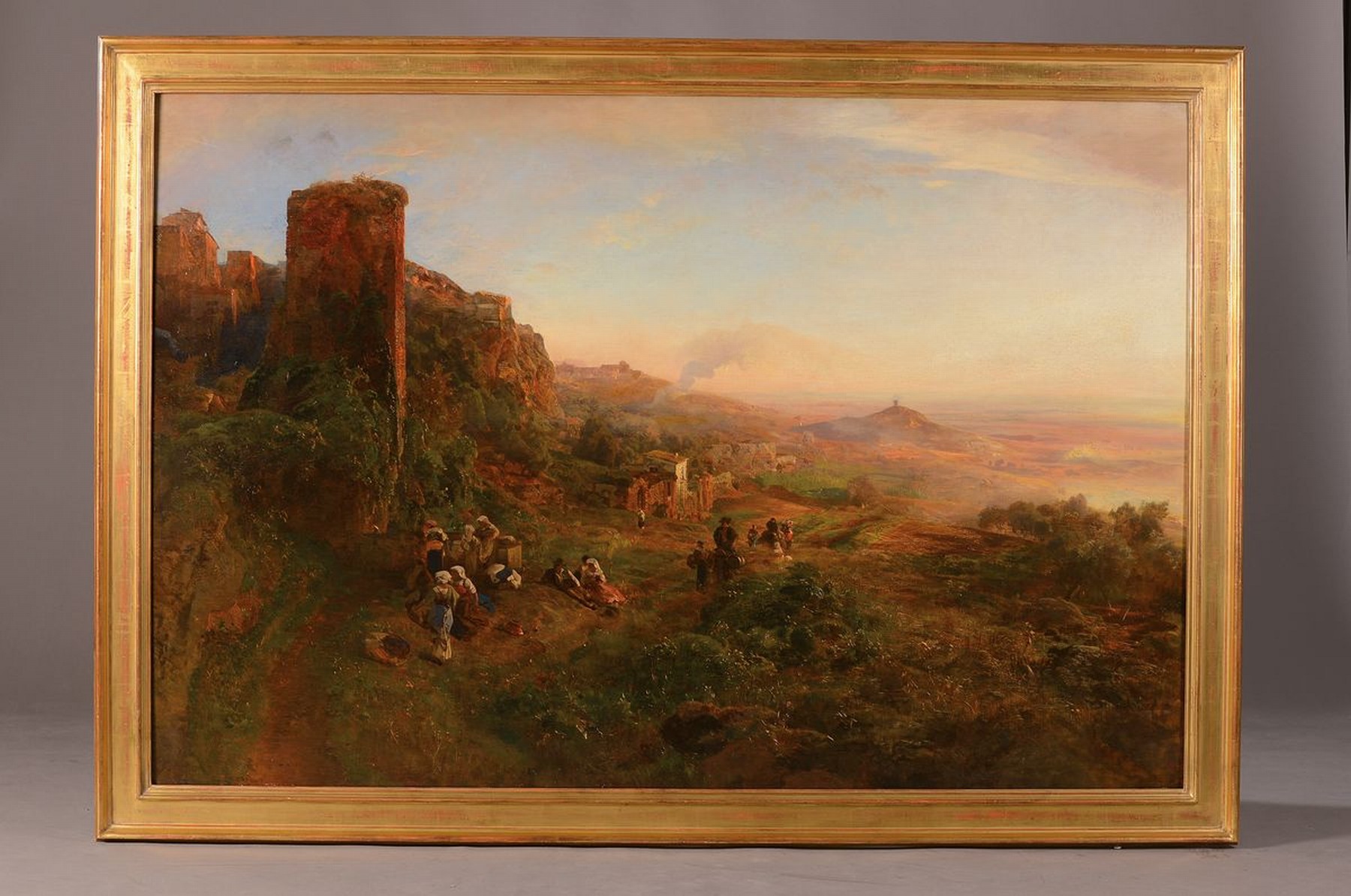 Detail k: Oswald Achenbach, 1827 Düsseldorf - 1905 ebenda, 1835-41 Studium an der Düsseldorfer Kunstakademie, Abendstimmung in den Albaner Bergen um 1890, ...