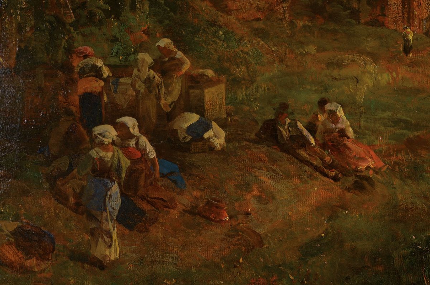 Detail m: Oswald Achenbach, 1827 Düsseldorf - 1905 ebenda, 1835-41 Studium an der Düsseldorfer Kunstakademie, Abendstimmung in den Albaner Bergen um 1890, ...