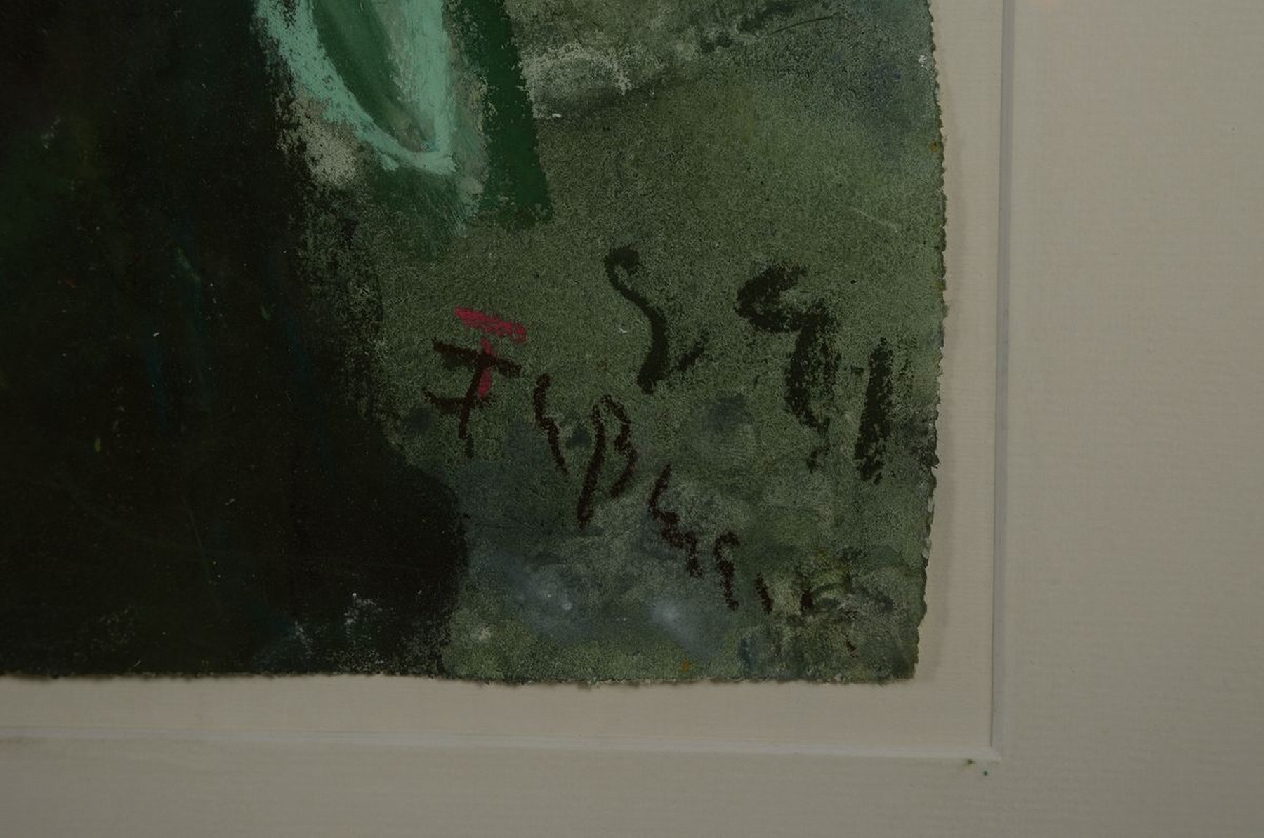 Detail a: Klaus Fußmann, geb. 1938, Gouache/Farbkreideauf Büttenkarton, großformatiges Blumenstillleben, aus der graublauen Hintergrund herausgearbeitet, ...