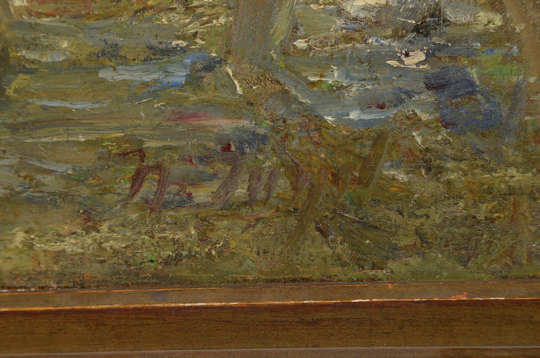 Detail a: Heinrich von Zügel, 1850 Murrhardt - 1941 München, Hütejunge mit zwei Kühen am Bach, typ. frühe Altrheinlandschaft bei Wörth, um 1900, starke ...