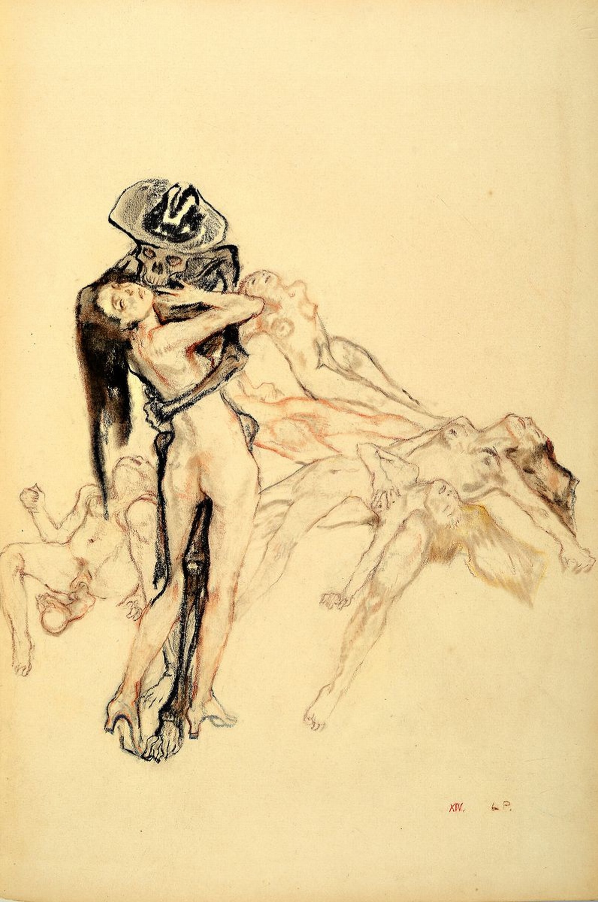 Leo Putz, 1869 - 1940, 14 Original-Erotik-Zeichnungen, komplette Serie/Mappe mit handgeschriebenem Kommentar von Leo Putz, jeweils unten rechts ...