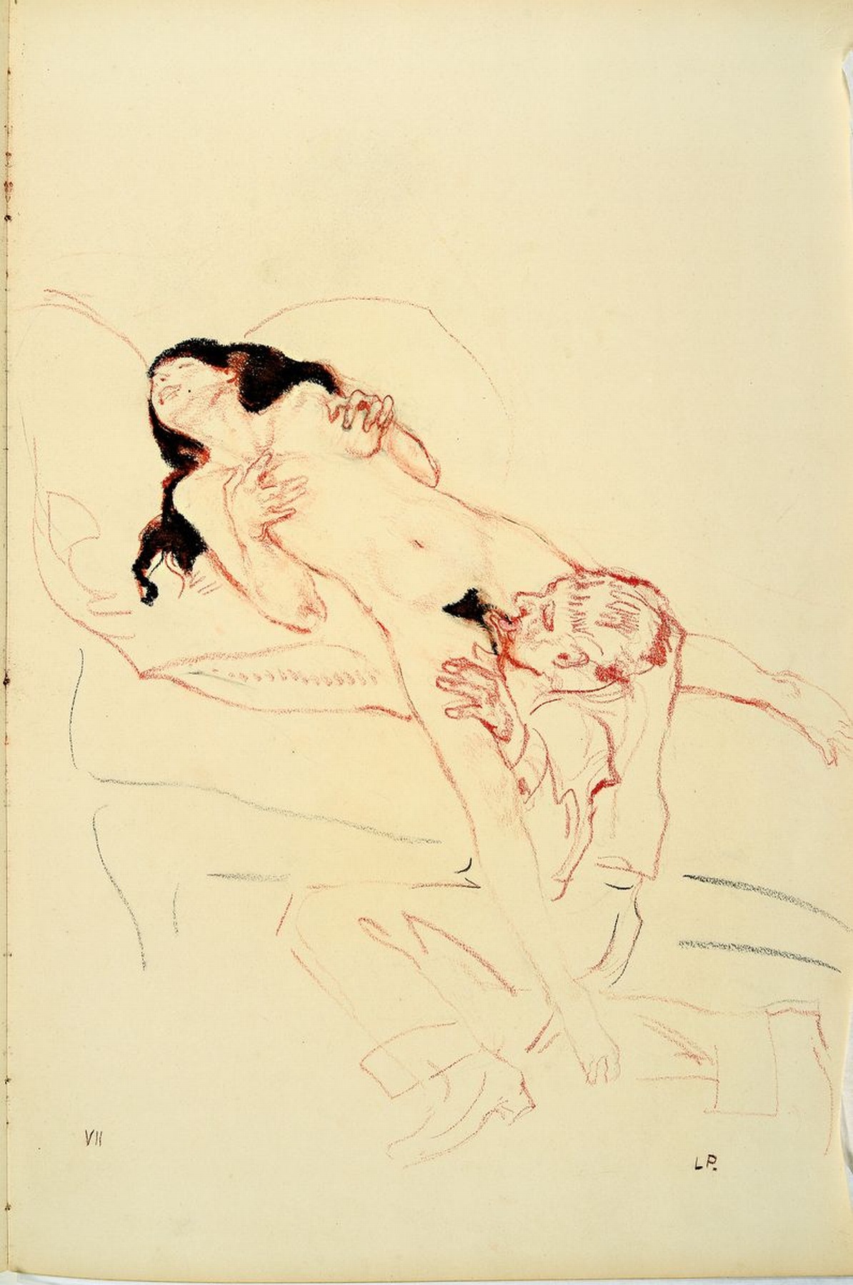 Detail a: Leo Putz, 1869 - 1940, 14 Original-Erotik-Zeichnungen, komplette Serie/Mappe mit handgeschriebenem Kommentar von Leo Putz, jeweils unten rechts ...