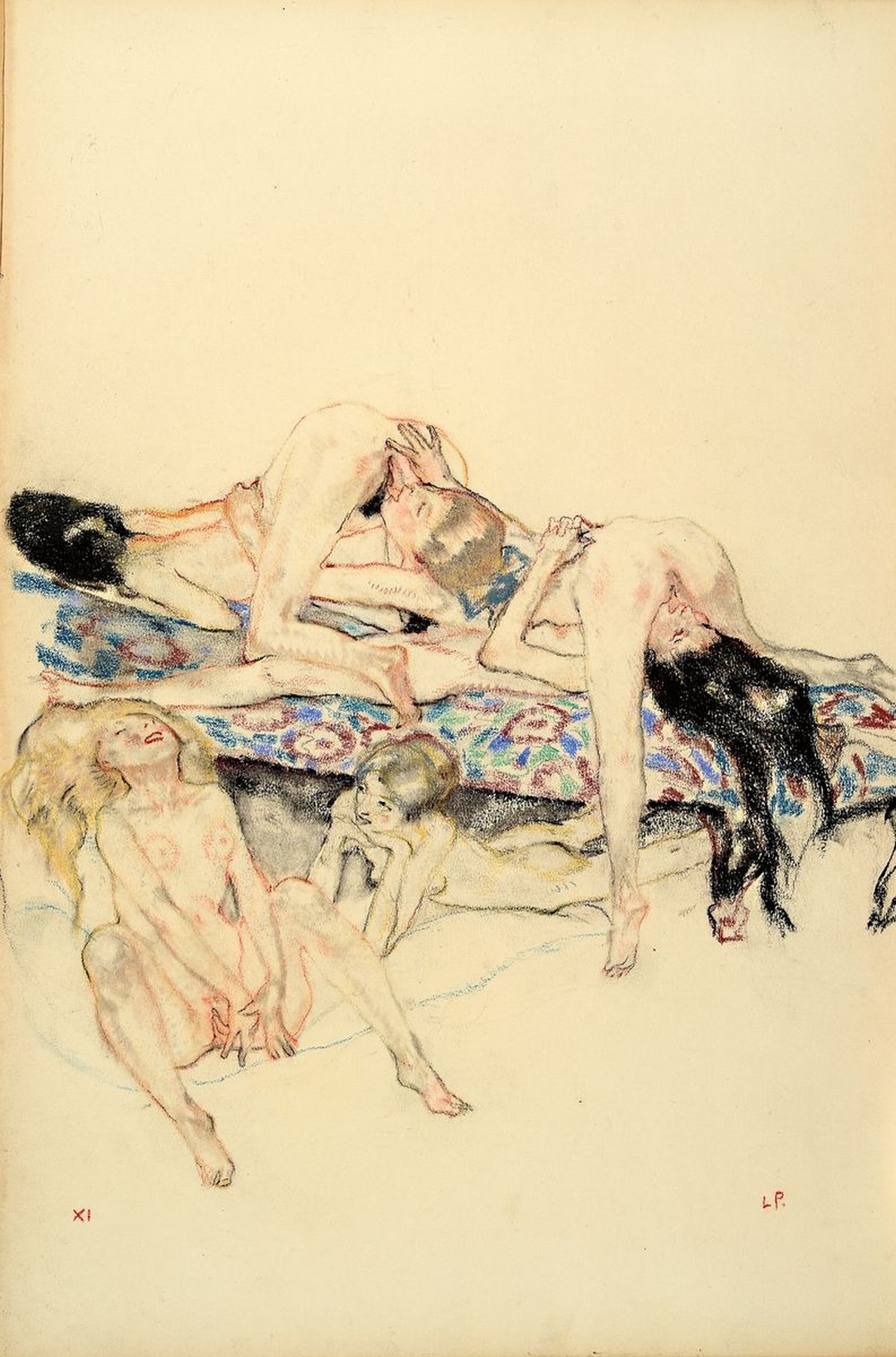 Detail d: Leo Putz, 1869 - 1940, 14 Original-Erotik-Zeichnungen, komplette Serie/Mappe mit handgeschriebenem Kommentar von Leo Putz, jeweils unten rechts ...