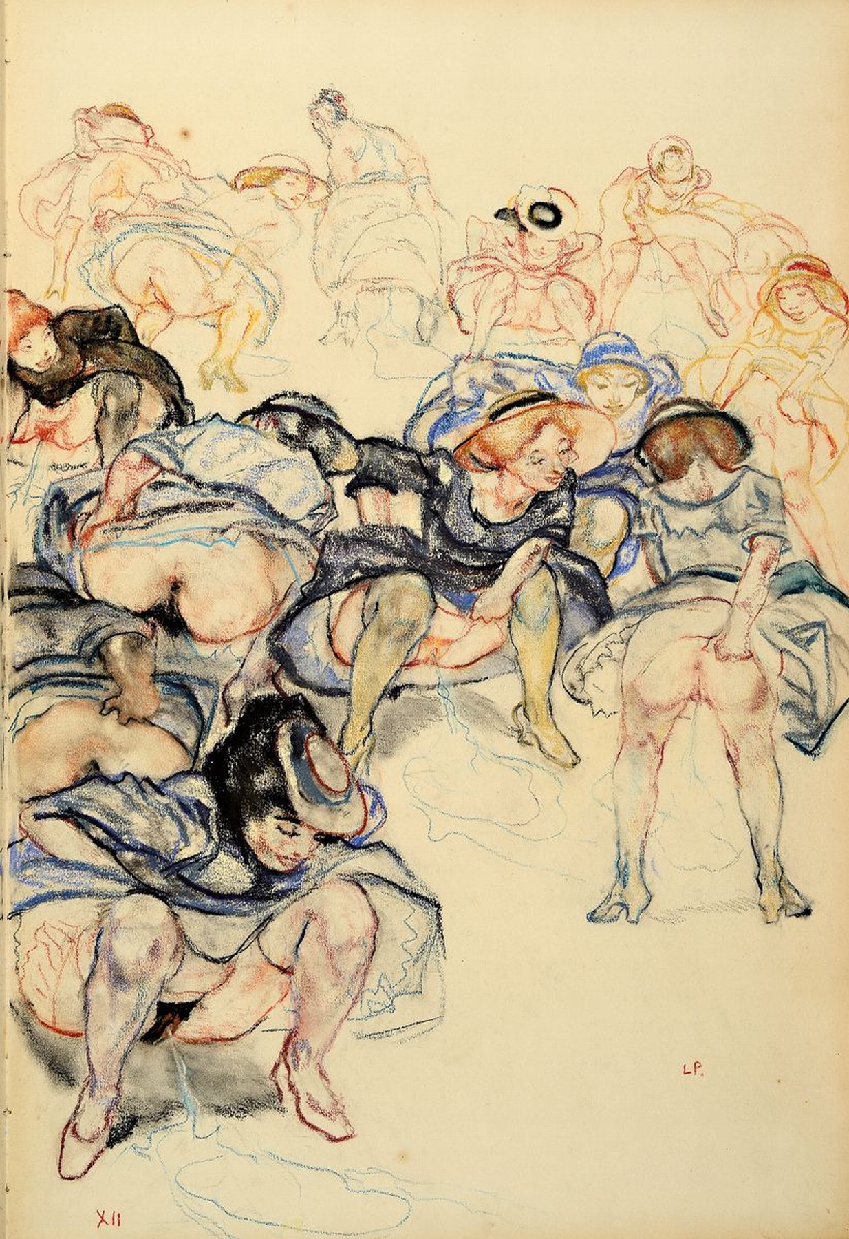 Detail e: Leo Putz, 1869 - 1940, 14 Original-Erotik-Zeichnungen, komplette Serie/Mappe mit handgeschriebenem Kommentar von Leo Putz, jeweils unten rechts ...