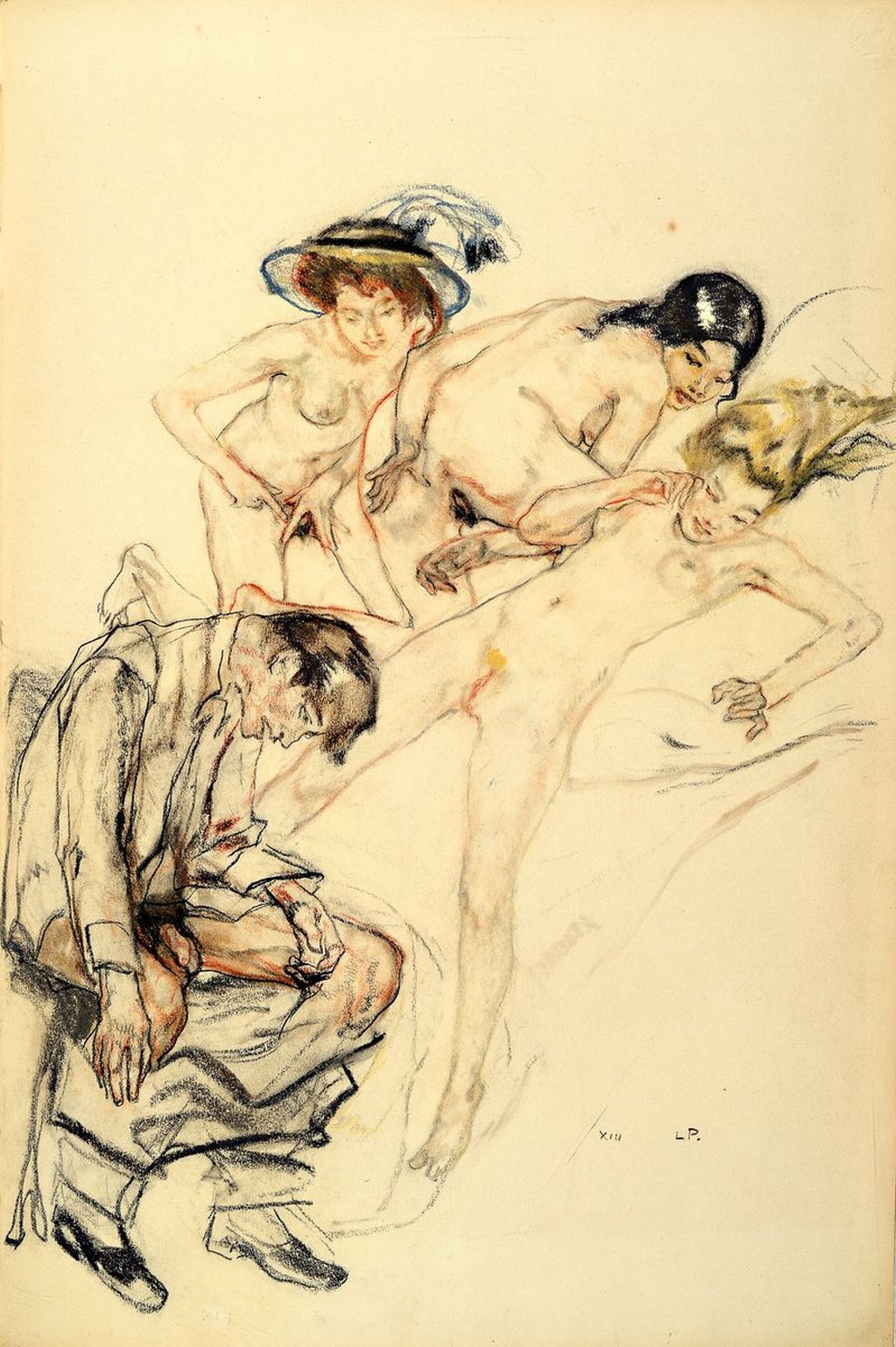 Detail f: Leo Putz, 1869 - 1940, 14 Original-Erotik-Zeichnungen, komplette Serie/Mappe mit handgeschriebenem Kommentar von Leo Putz, jeweils unten rechts ...