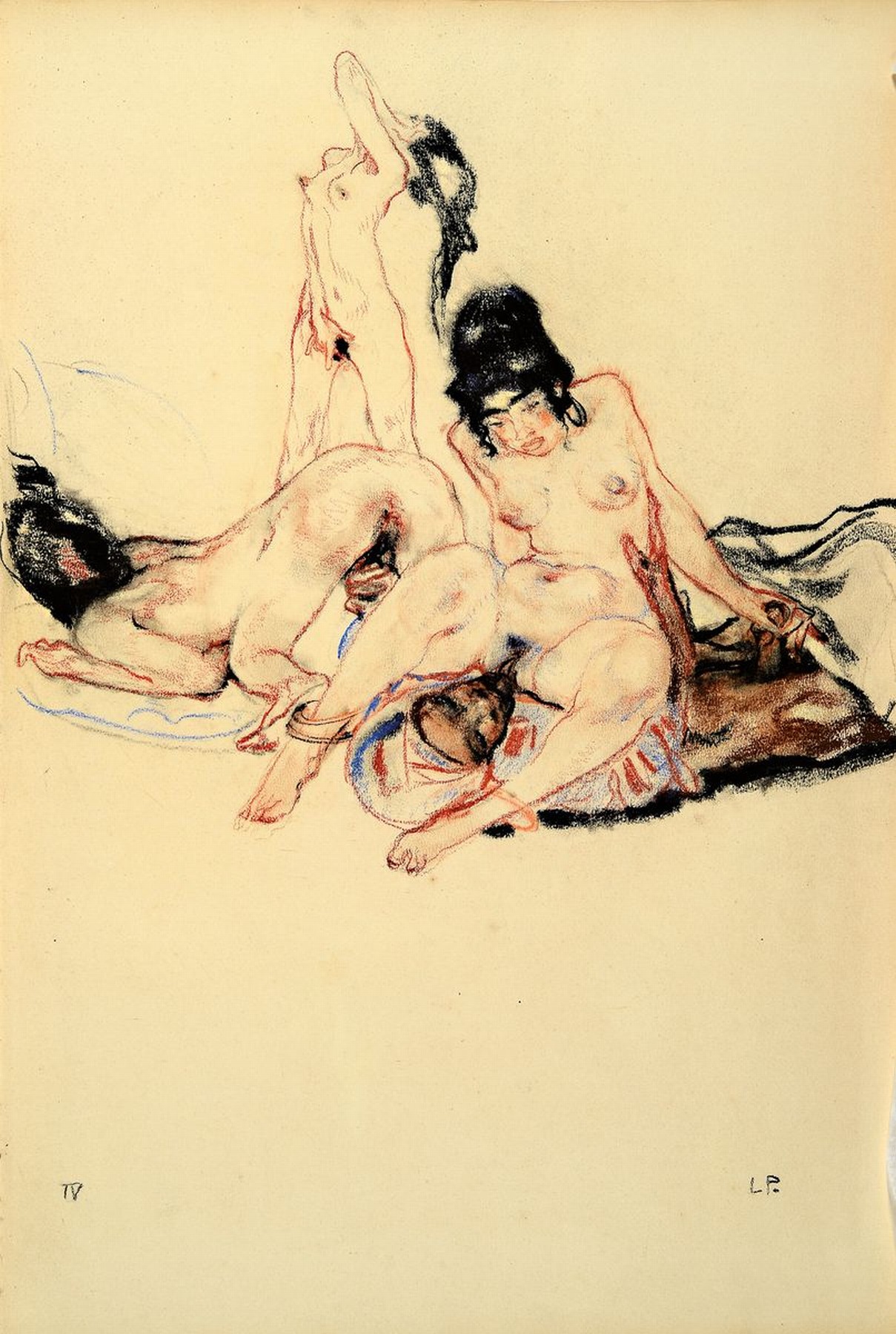 Detail j: Leo Putz, 1869 - 1940, 14 Original-Erotik-Zeichnungen, komplette Serie/Mappe mit handgeschriebenem Kommentar von Leo Putz, jeweils unten rechts ...