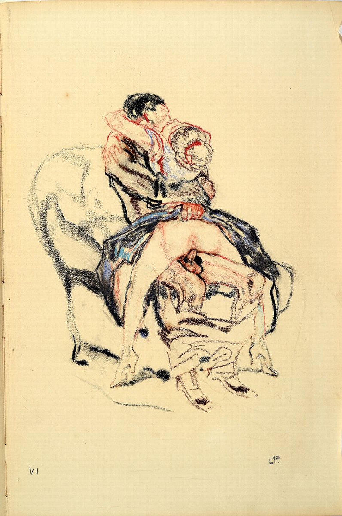 Detail k: Leo Putz, 1869 - 1940, 14 Original-Erotik-Zeichnungen, komplette Serie/Mappe mit handgeschriebenem Kommentar von Leo Putz, jeweils unten rechts ...