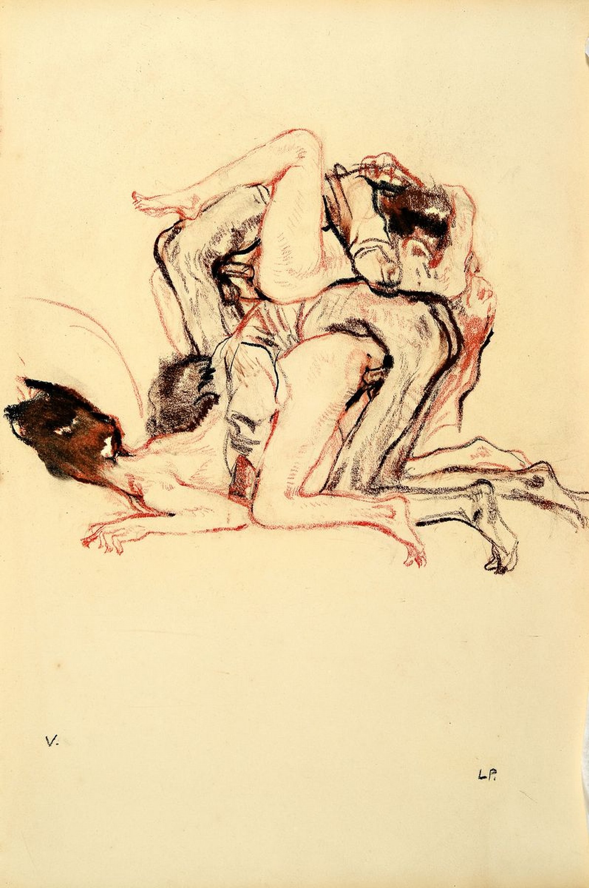 Detail l: Leo Putz, 1869 - 1940, 14 Original-Erotik-Zeichnungen, komplette Serie/Mappe mit handgeschriebenem Kommentar von Leo Putz, jeweils unten rechts ...