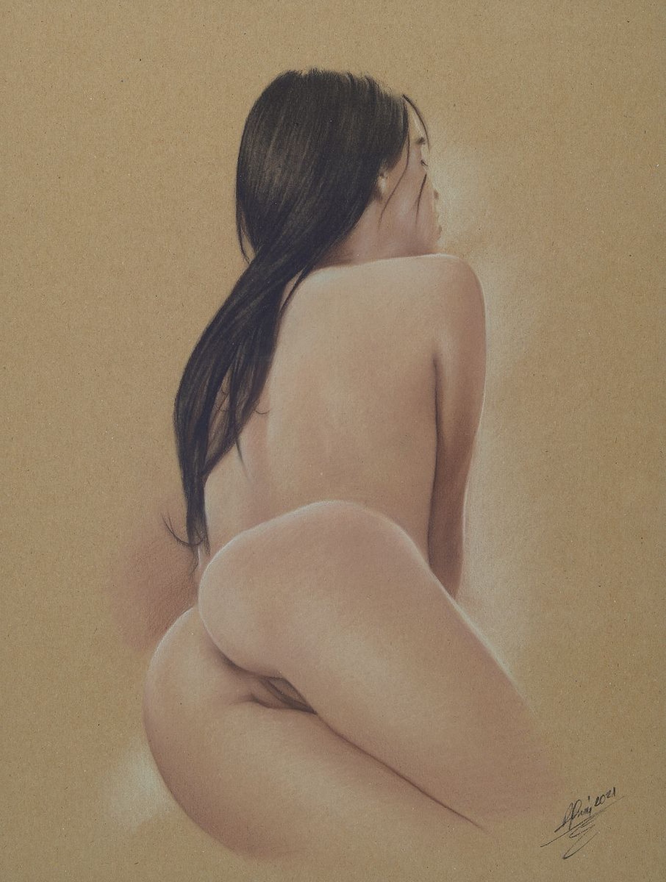 Denis Prenzel, geb. 1971, Pastellzeichnung auf dickem Papier, handsigniert, datiert 2021, "Irina", ca. 30 x 40 cm, der Künstler wurde in ...