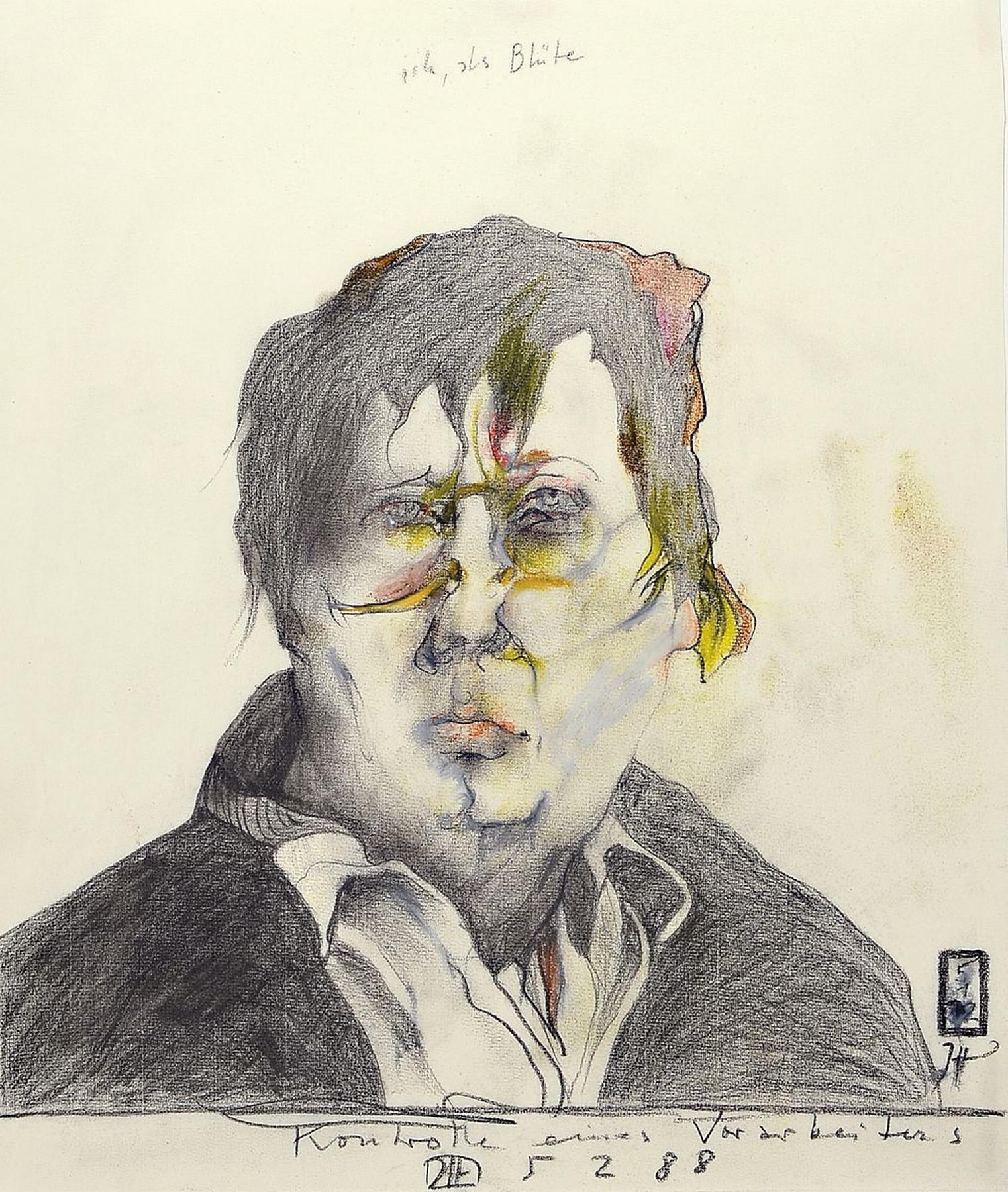 Horst Janssen, 1929 - 1995, Farbkreide und Graphit auf feinem Büttenpapier, es handelt sich um eine Selbstporträt-Bleistiftzeichnung, die Horst ...