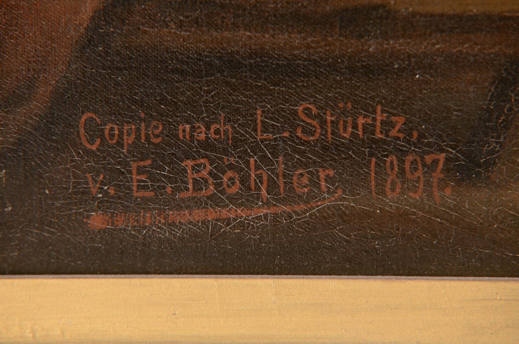 Detail l: E. Böhler, datiert 1897, Bäuerliches Interieur, der Sohn verlässt die Mutter, im Hintergrund Soldat und Vater, Öl/Lwd, qualitätvolle lasierende ...
