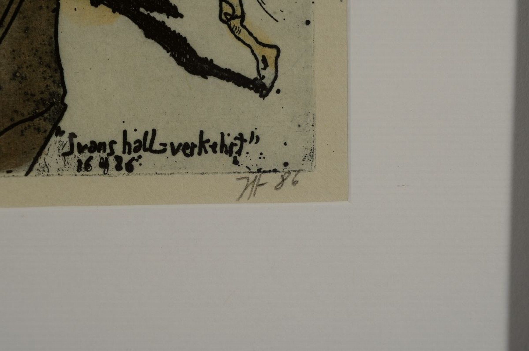 Detail a: Horst Janssen, 1929 - 1995, Aquarell über Radierung auf Japanbütten, re. u. handsigniert, datiert (19)86, 24.5 x 32.5 cm, unter, Glas, Rahmen: 36 x ...