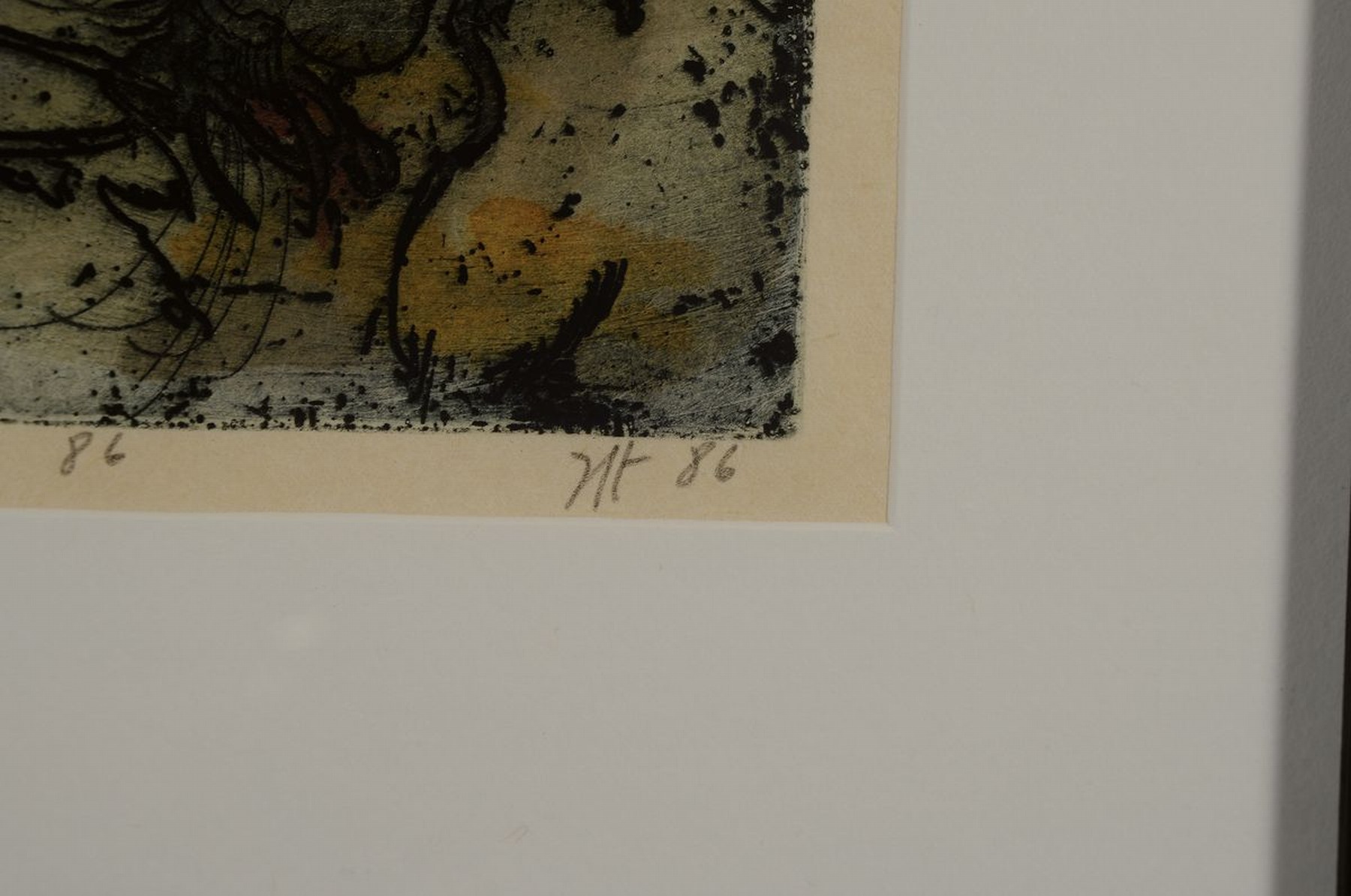 Detail a: Horst Janssen, 1929 - 1995, Aquarell über Radierung auf Japanbütten, re. u. handsigniert, datiert (19)86, 24.5 x 32.5 cm, unter, Glas, Rahmen: 36 x ...