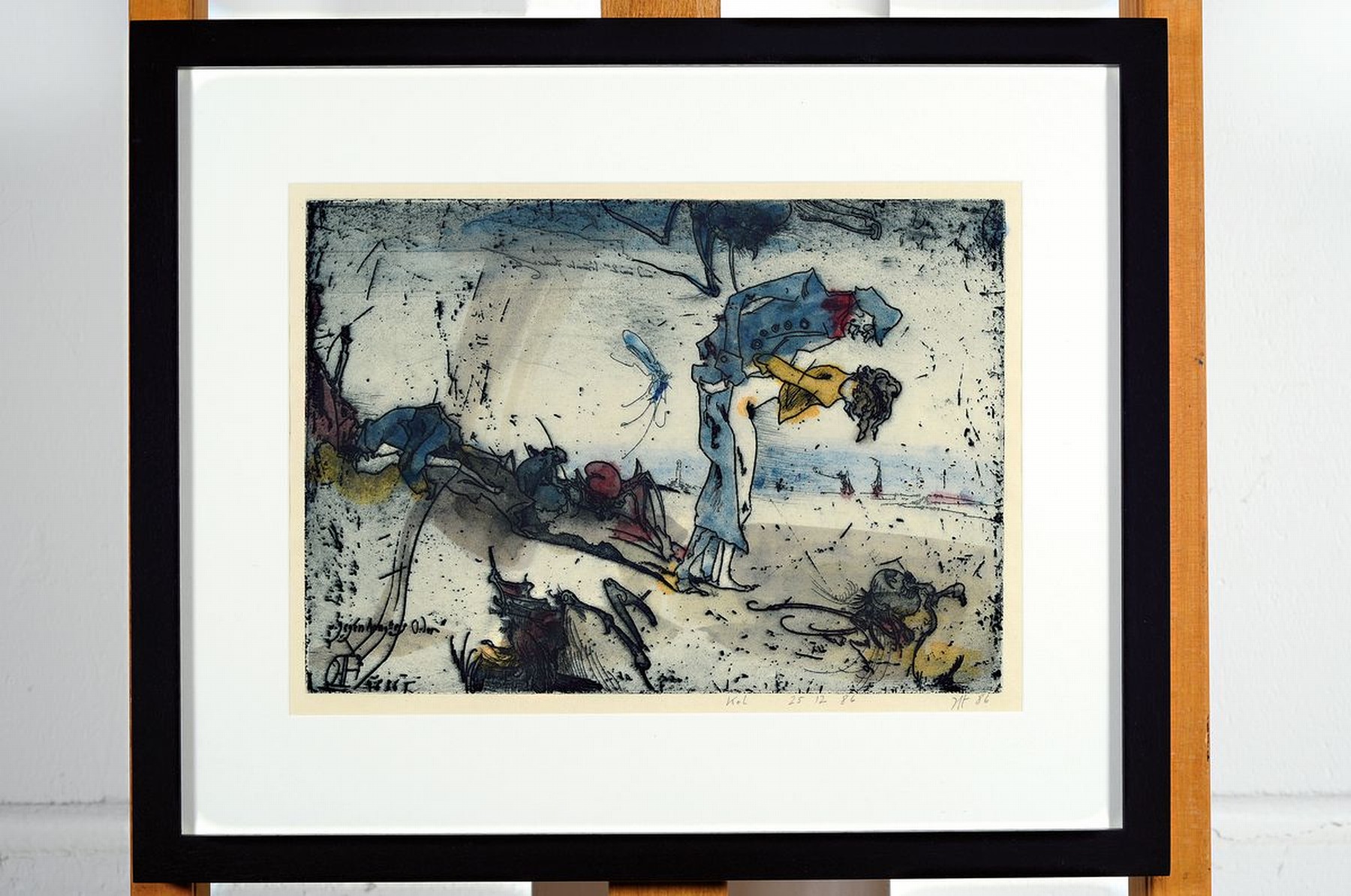 Detail k: Horst Janssen, 1929 - 1995, Aquarell über Radierung auf Japanbütten, re. u. handsigniert, datiert (19)86, 24.5 x 32.5 cm, unter, Glas, Rahmen: 36 x ...