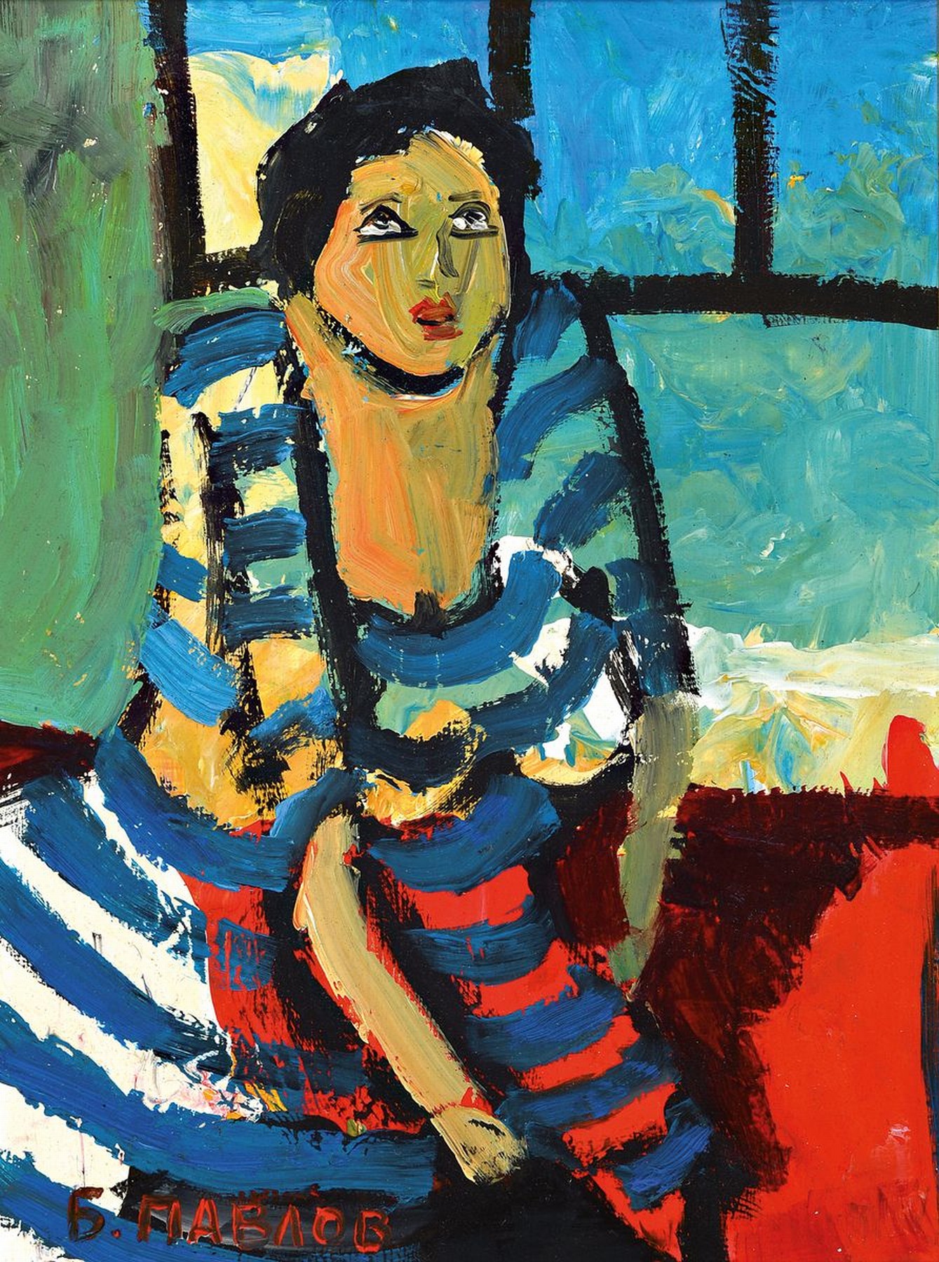 Boris Pavlov, 1928 - 2005, "Träumendes Mädchen", Öl/Holz, datiert 1969, mit Nachlassetikett und Nr. 36- 068, rückseitig kyrill. ...