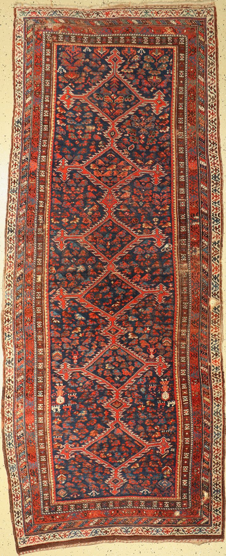 Shahsawan antik, (Kurdenarbeit), Persien, 19. Jhd, Wolle auf Wolle, ca. 297 x 125 cm, EHZ: 5