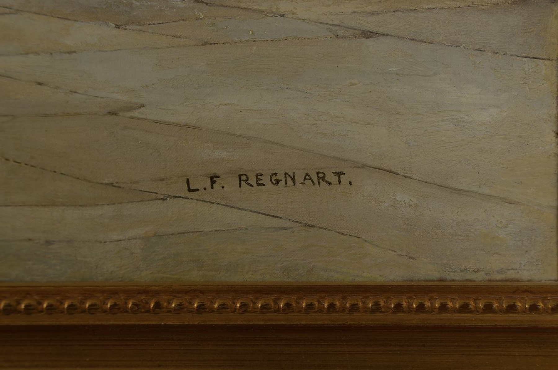 Detail a: Lucien Francois Regnart, frz. Maler des ausgehenden 19. Jh., vielfiguriges Kücheninterieur, der Koch stellt eine junge Frau einem jungen Mann vor, ...