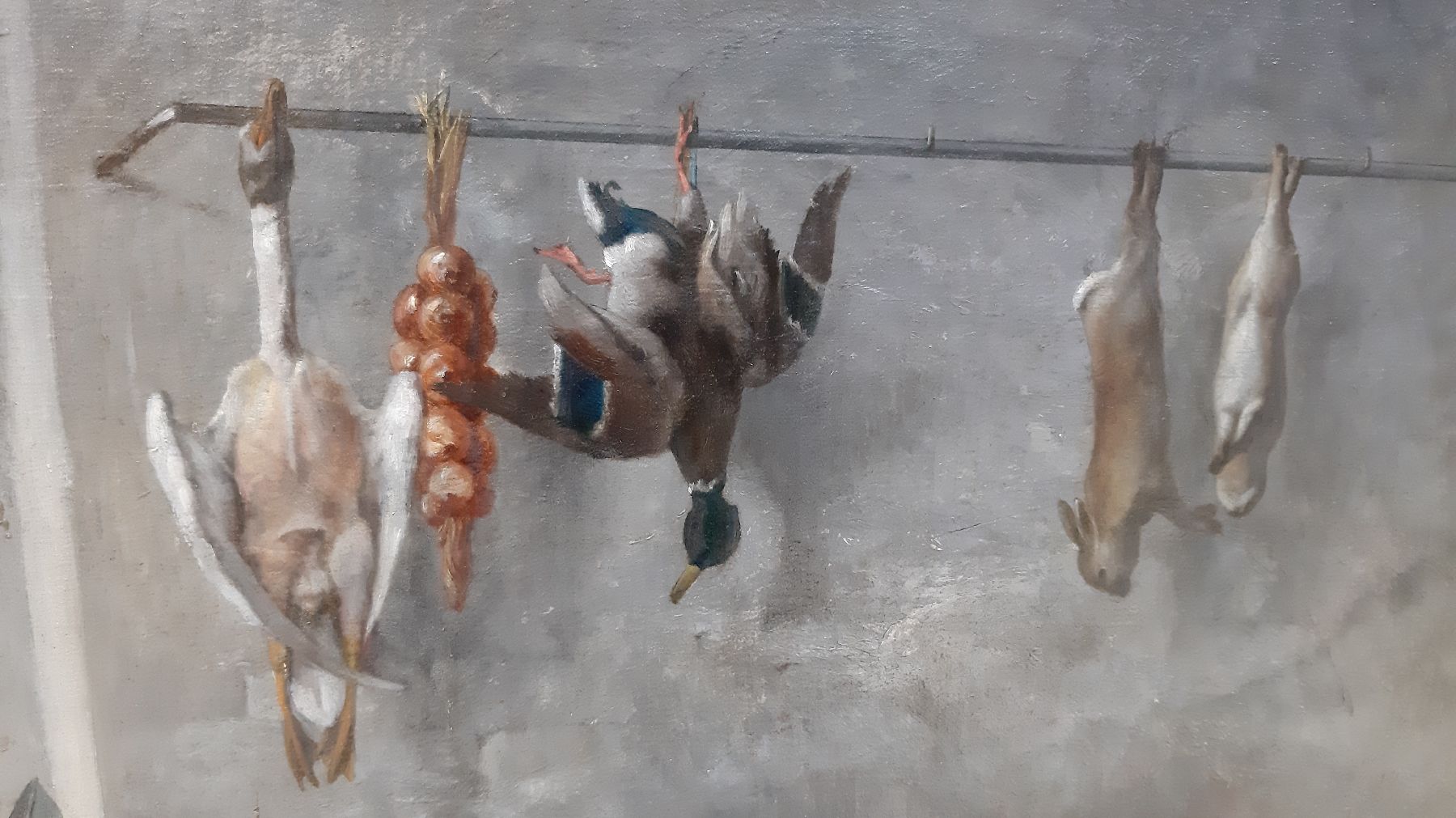 Detail k: Lucien Francois Regnart, frz. Maler des ausgehenden 19. Jh., vielfiguriges Kücheninterieur, der Koch stellt eine junge Frau einem jungen Mann vor, ...