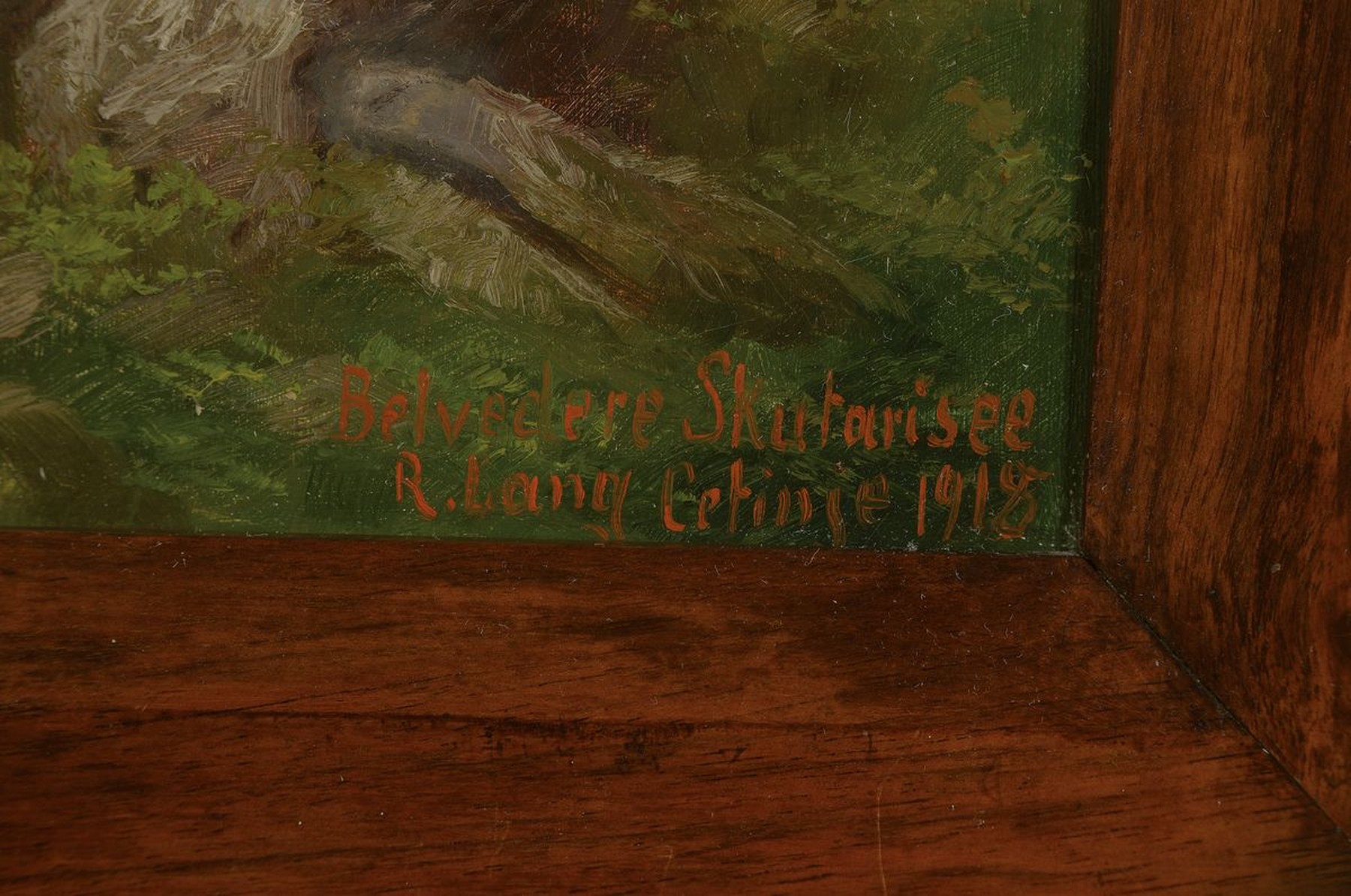 Detail a: Richard Lang, auch Lang-Heilbronn, 1861-1963, Belvedere Skutarisee Cetinje, so rechts unten betitelt, signiert und dat. 1918, Öl/Lwd, rest., ca. ...