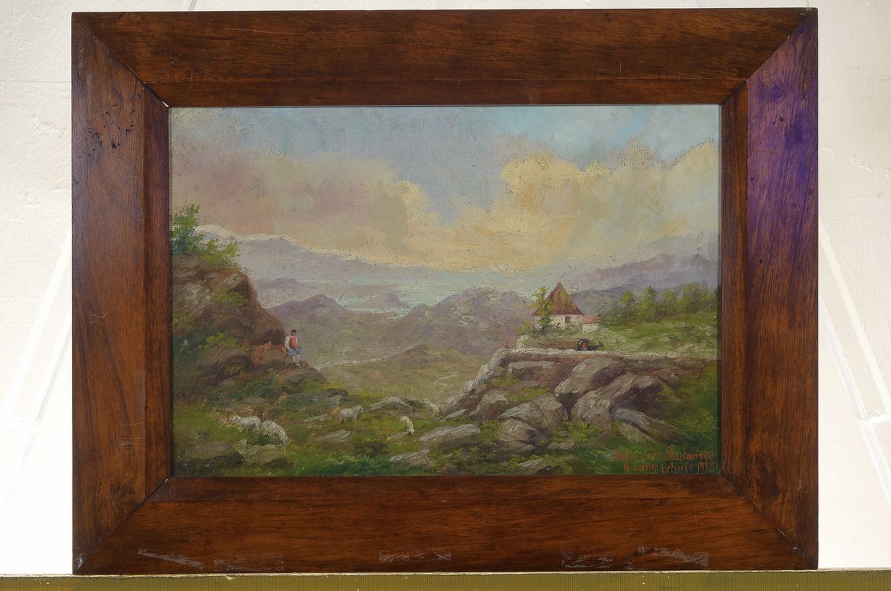 Detail k: Richard Lang, auch Lang-Heilbronn, 1861-1963, Belvedere Skutarisee Cetinje, so rechts unten betitelt, signiert und dat. 1918, Öl/Lwd, rest., ca. ...