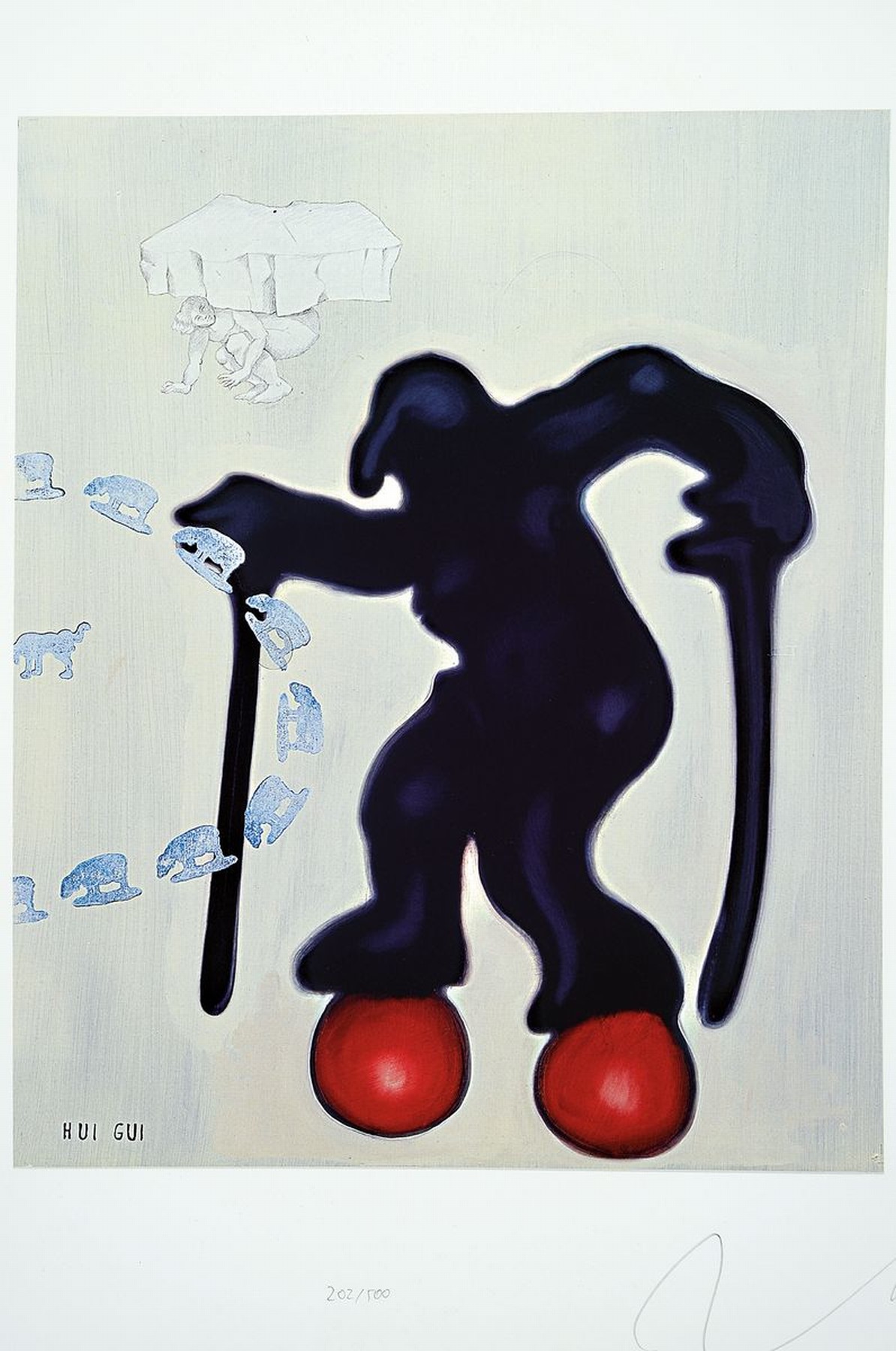 Detail k: Jörg Immendorff, 1945-2007, Hui Gui, Farboffset, von 2000, handsigniert, num. 202/ 500, ca. 36.5x30cm
