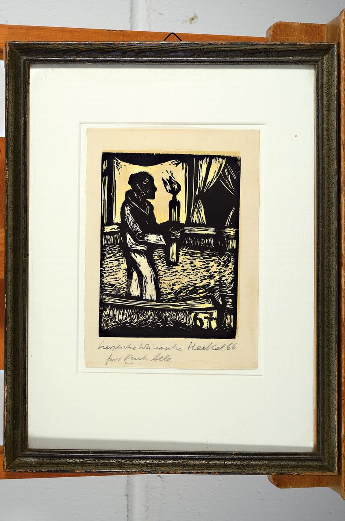 Detail k: Erich Heckel, 1883-1970, Jahresblatt 1967, Holzschnitt, signiert und dat. 66, 59, handschriftl. Widmung, ca. 18x14cm, PP, u.Gl., R. ca. 43x33cm